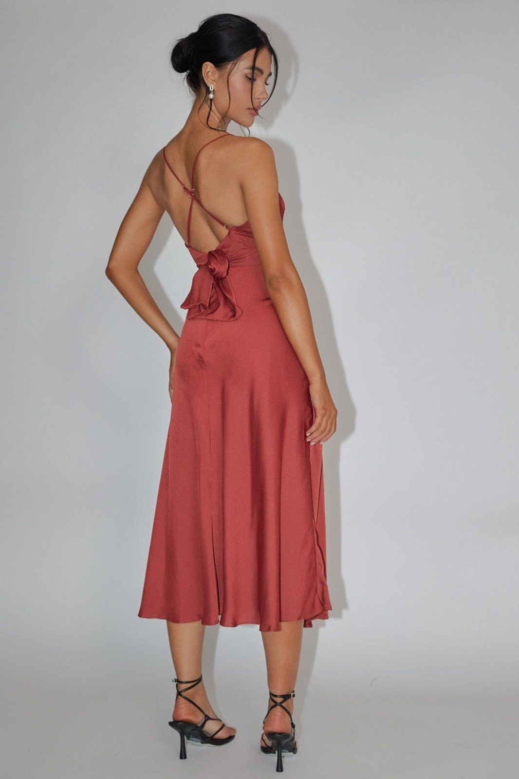 NWT Selfie Leslie Linka Cami Strap Midi Dress in Chocolate Size 8US