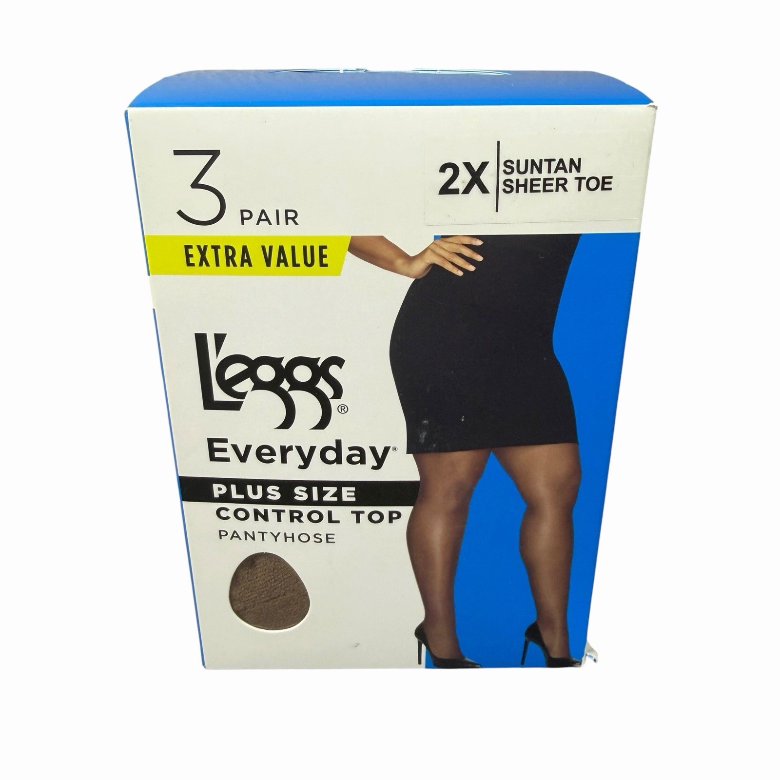 L’eggs Pantyhose Plus Size 2X Suntan Sheer Toe Everyday Control Top 3 Pair NEW