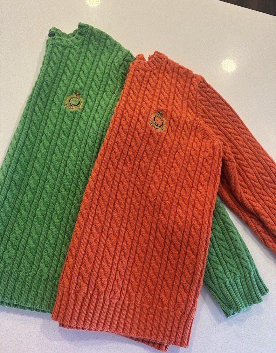 Lauren Ralph Lauren Orange Cable-Knit Crew Neck Pullover Cotton S