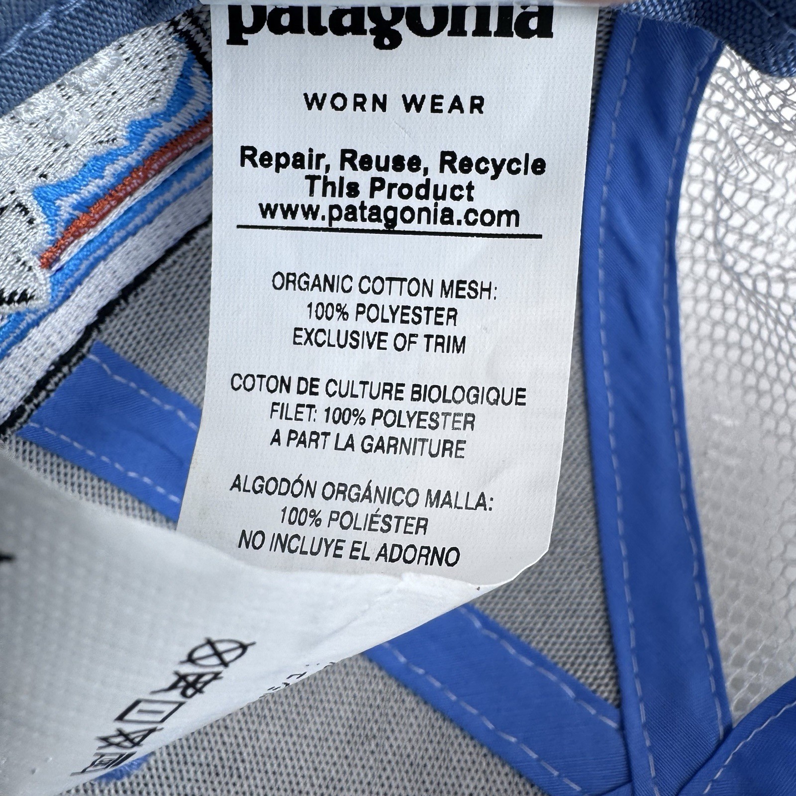 Patagonia P-6 Logo LoPro Trucker Hat Snapback 2 Tone Blue White Mesh