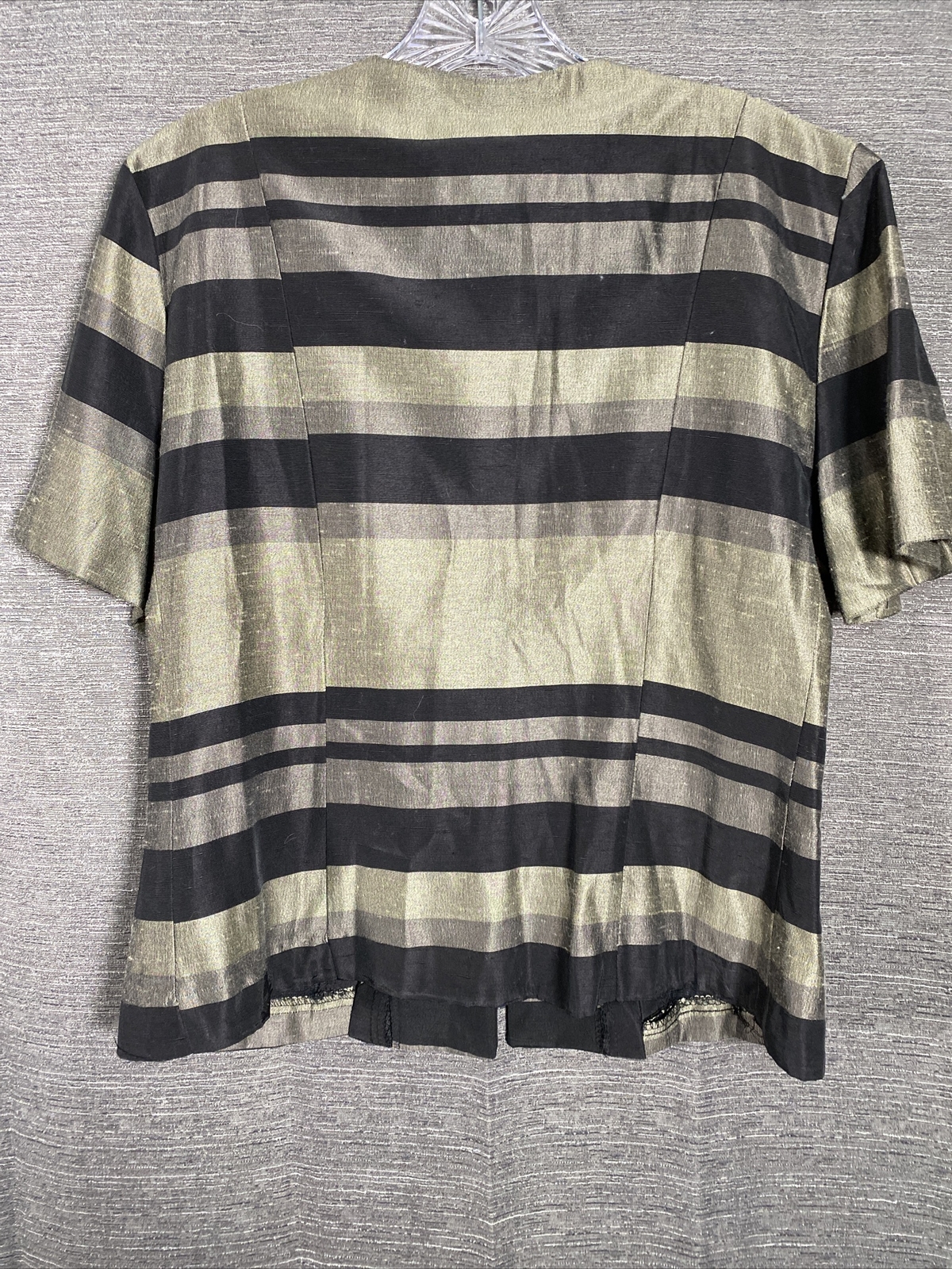 Betsys Things Top Womens 12 Black Gray Zip Fitted Career Striped Embellished