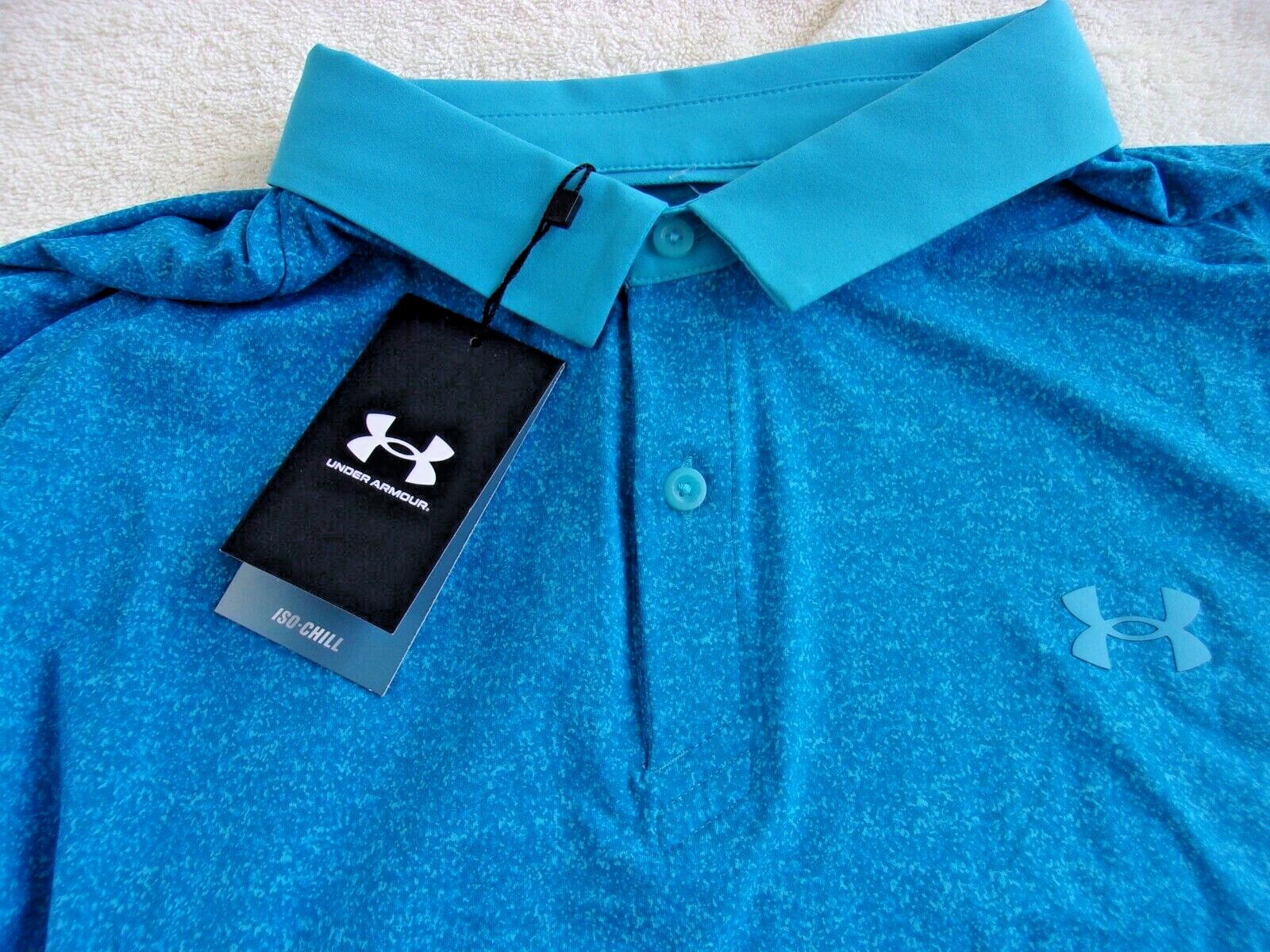 NWT Under Armour ISO Chill loose fit polo, mens L, XXL, $75, nylon, blue, orange