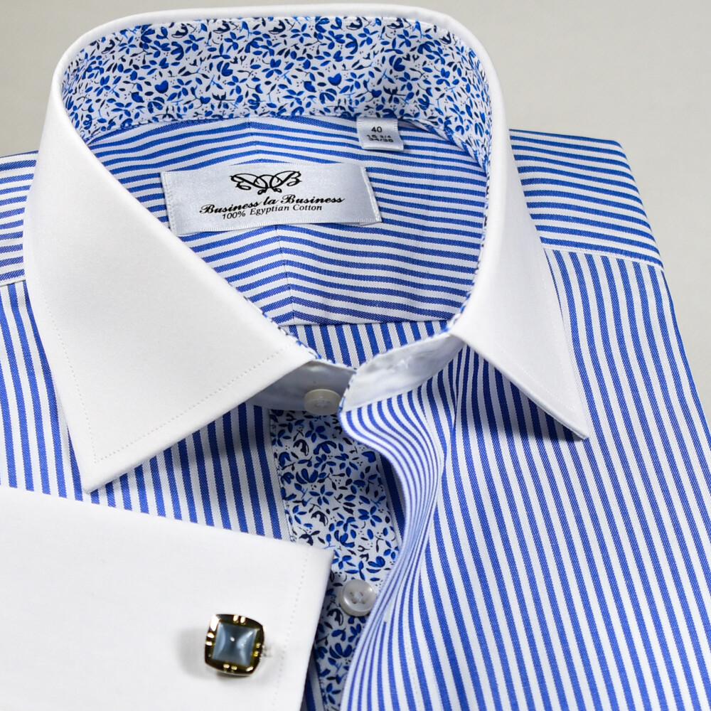 WInchester White Collar & Cuffs Contrast Blue Stripe Business Dress Shirt