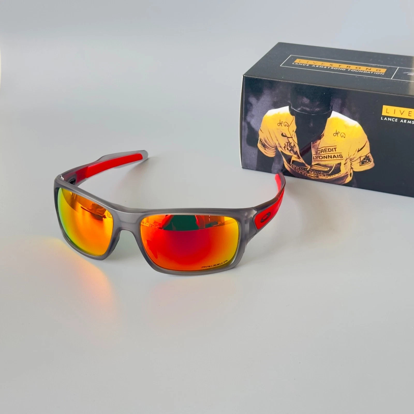 Oakley Turbine OO9263 Grey Smoke Frame Prizm Ruby Polarized Red Legs Sunglasses