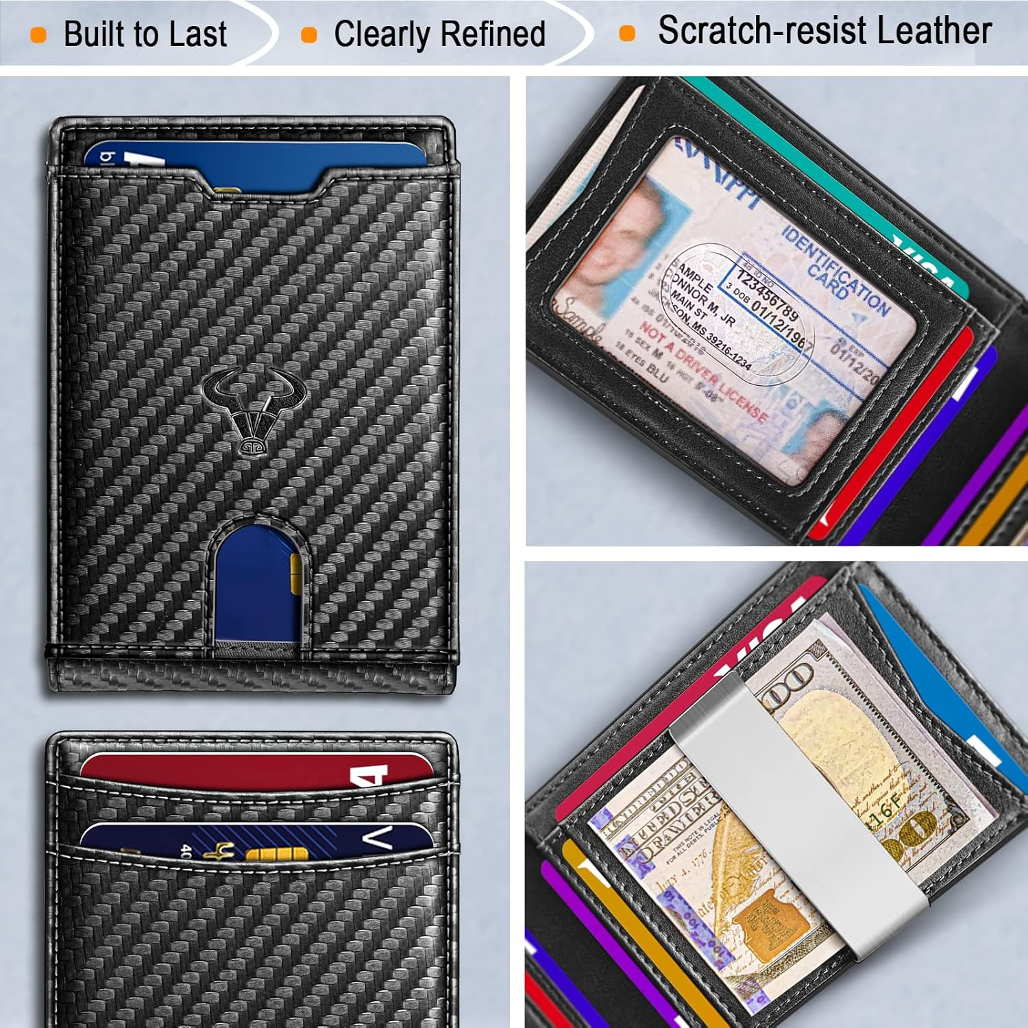 Men Wallet Airtag&Standard Use,Slim Front Pocket Wallet Money Clip for Gifg Men