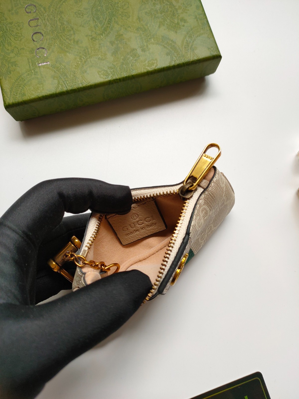 GG Beige Supreme Canvas Web Ophidia Key Pouch