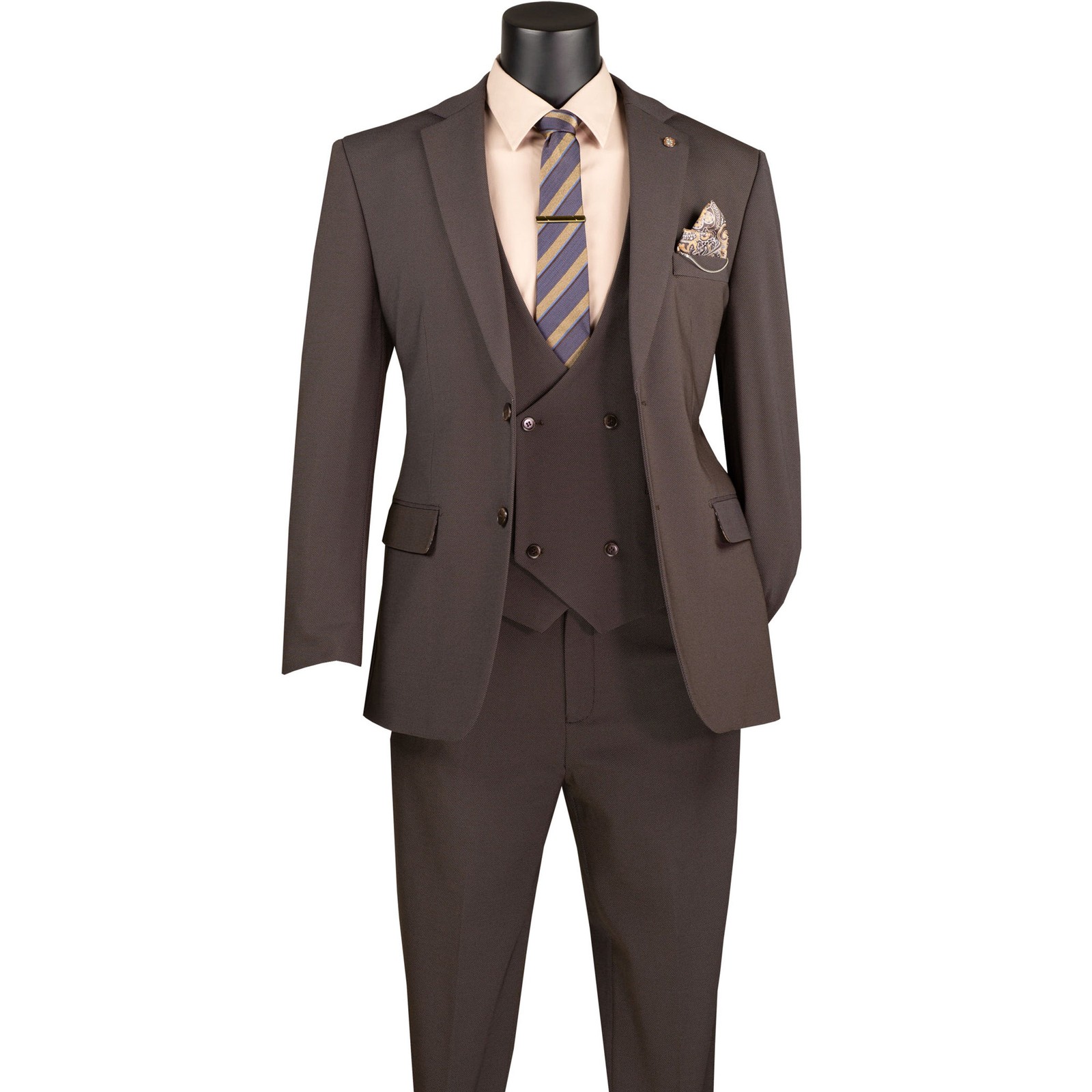 VINCI Men’s Brown 3pc Super Stretch Modern Suit w/ Flex Waist – Washable – NEW