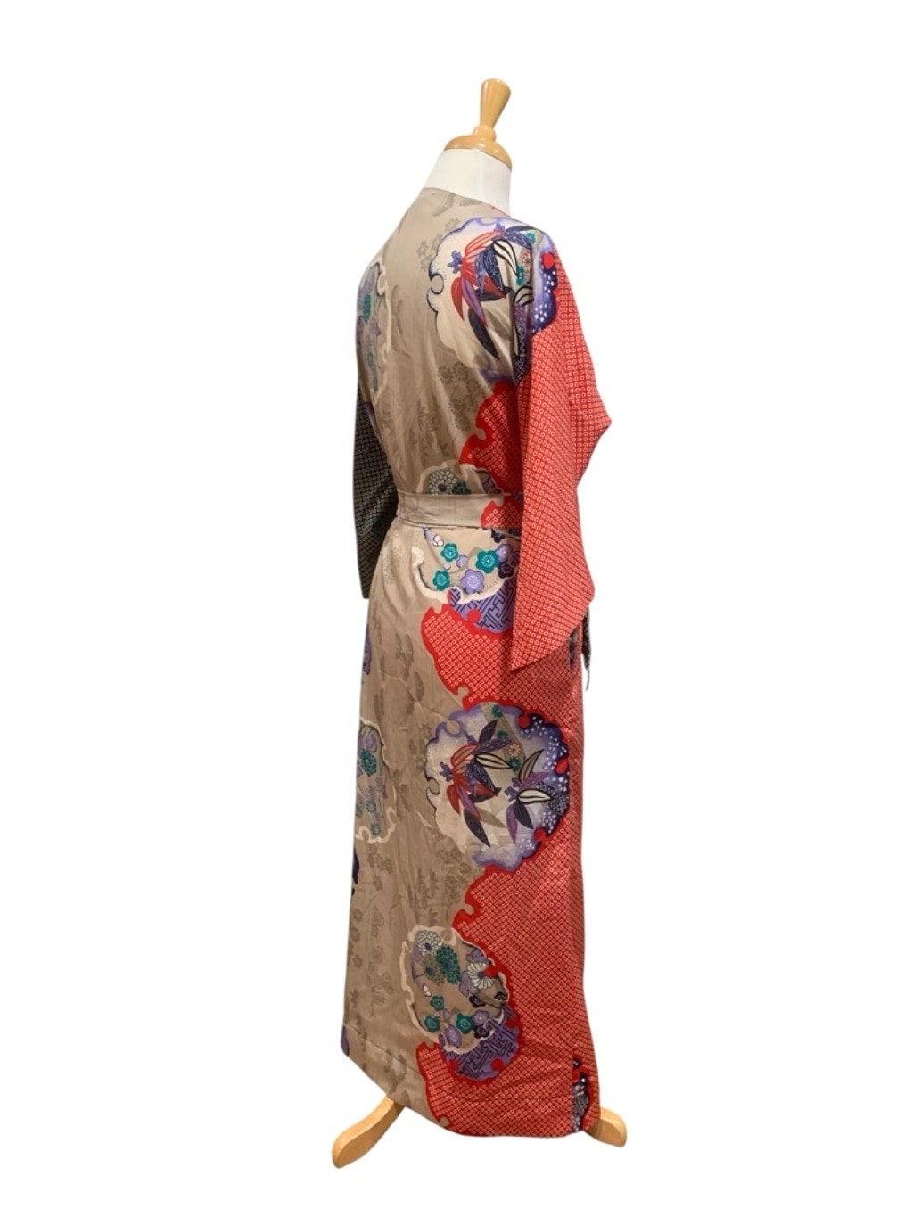 Vntg 80’s Vassarette Robe S Red Black Floral Geometric Asian Print