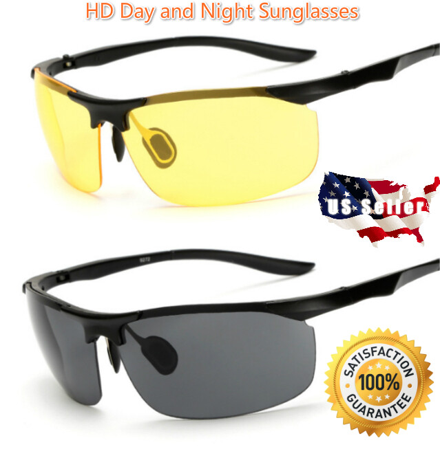 Tac Polarized HD Day & Night Vision Glasses Men Driving Sports Aviator Sunlasses