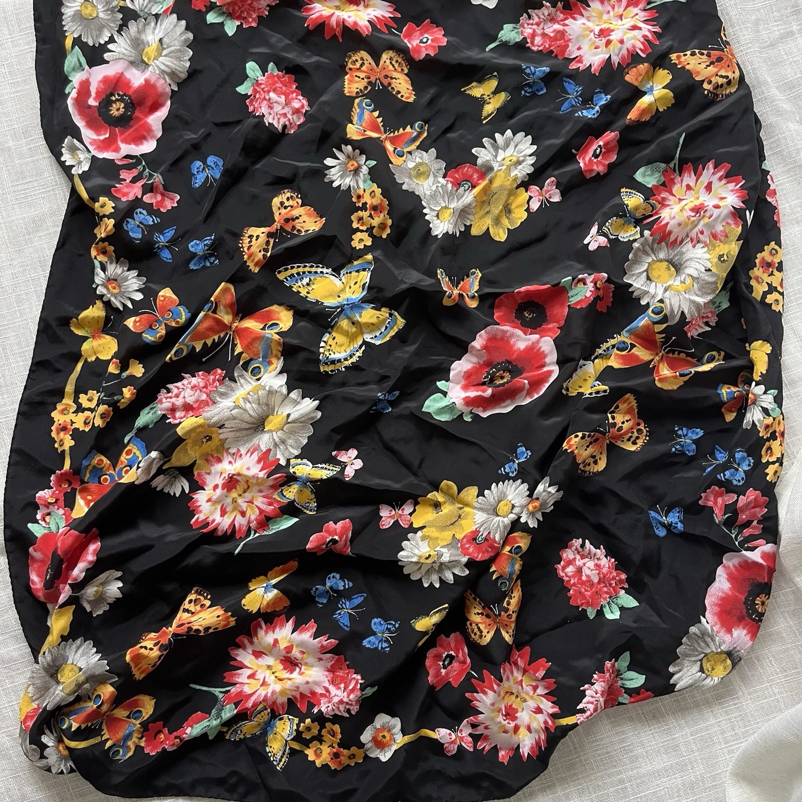 1990s Art Of Silk, Pure Silk Butterfly & Floral Scarf