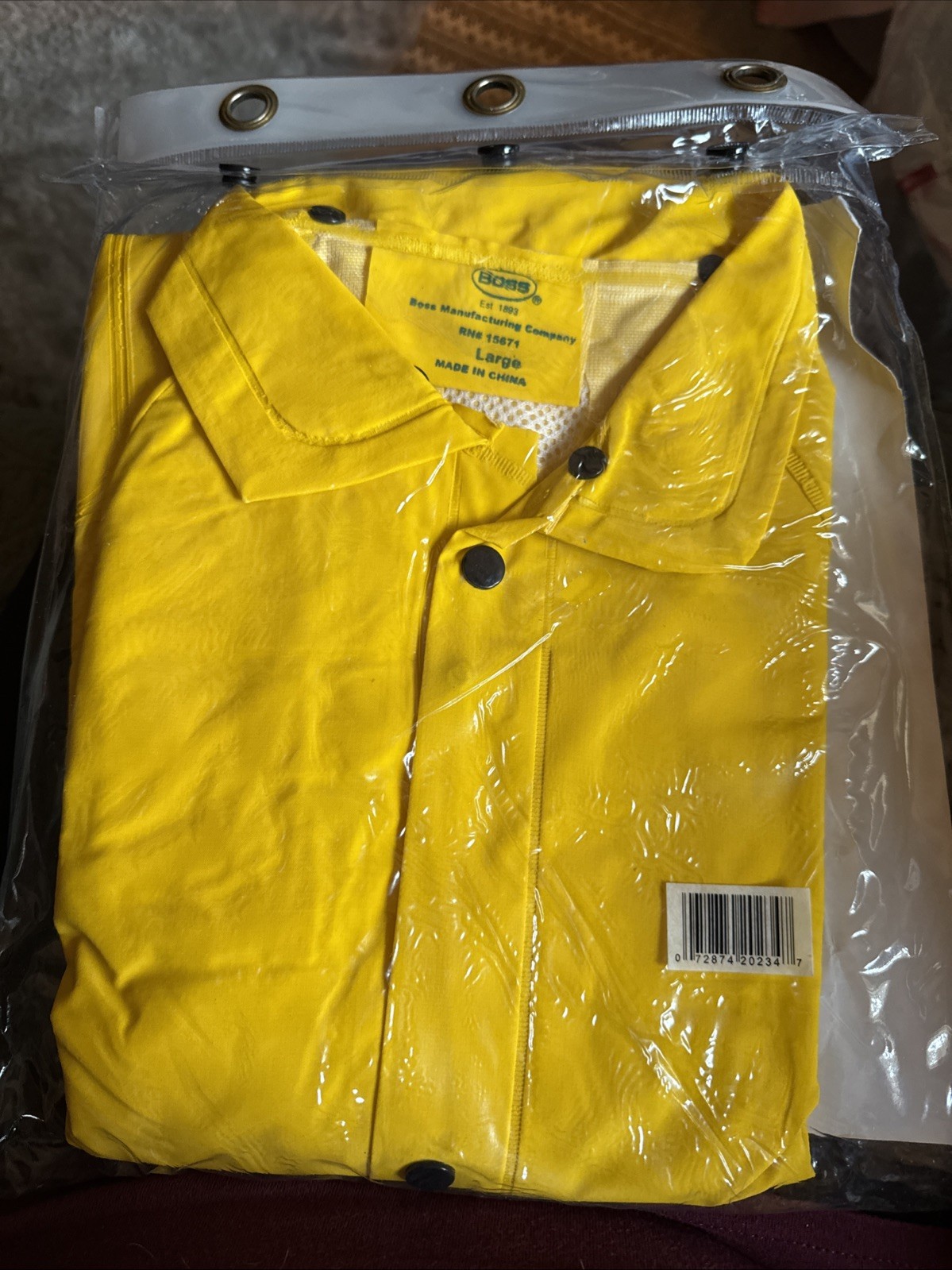 New Boss 35 Mil Fabric Lined PVC Rain Jacket With Hood Yellow Size Large