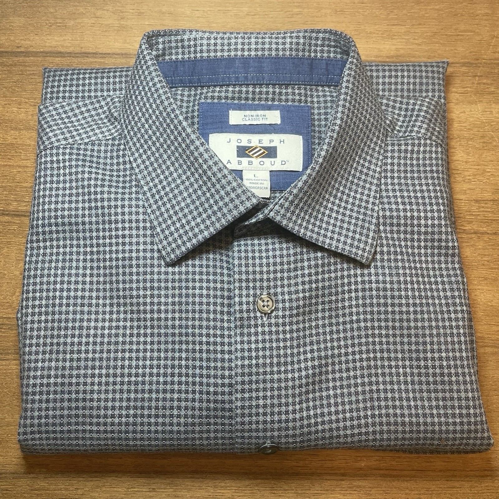 Joseph Abboud Navy and Gray Non-iron Dress Shirt 100% Cotton Size L