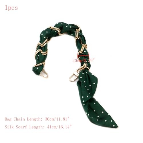 Elegant Purse Chain Strap with Silk Scarf 30cm/11.81″ Purse Handle Strap Green