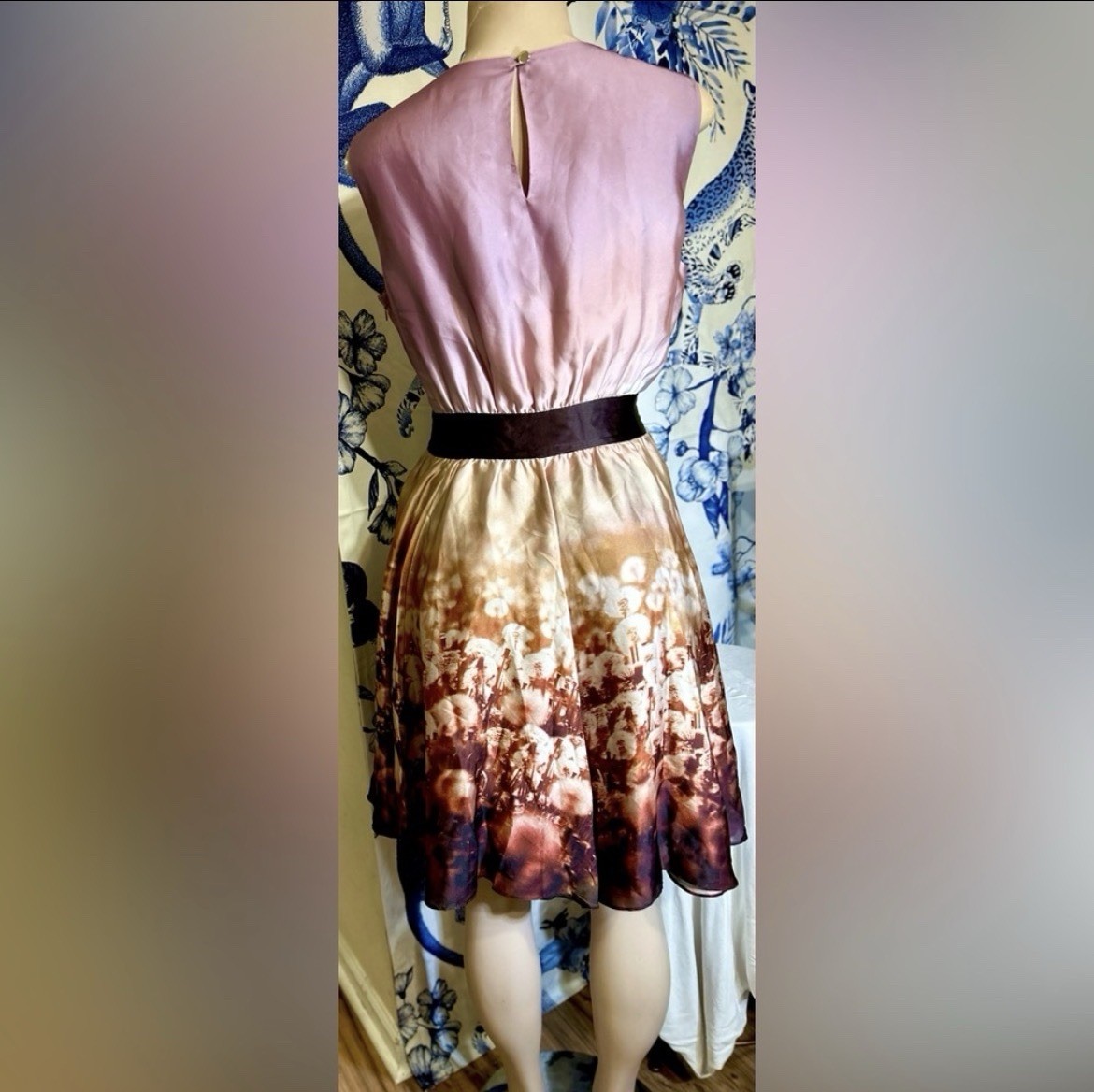 Ted Baker London Gradient Pink Brown Silk Satin A-Line Midi Bow Dress 4