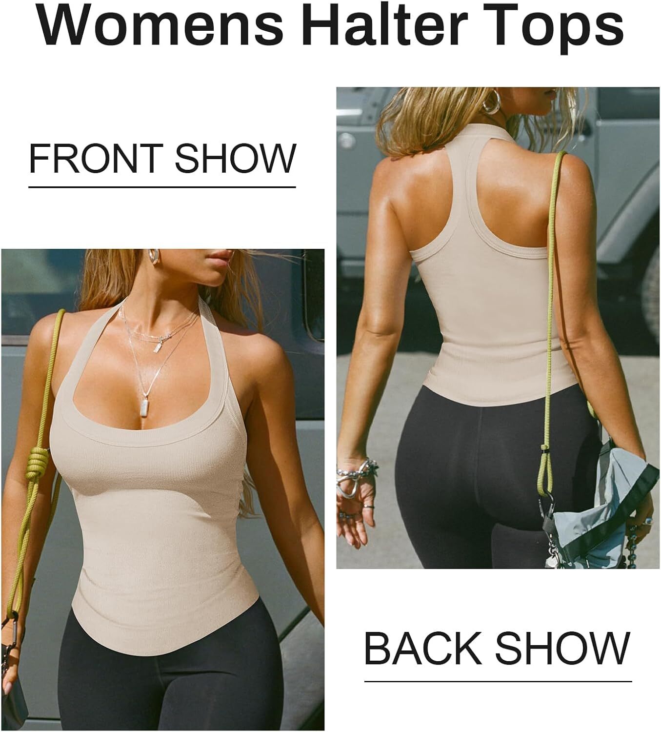 Womens Halter Top Deep Scoop Neck Low Cut Racerback Tank Top for Women