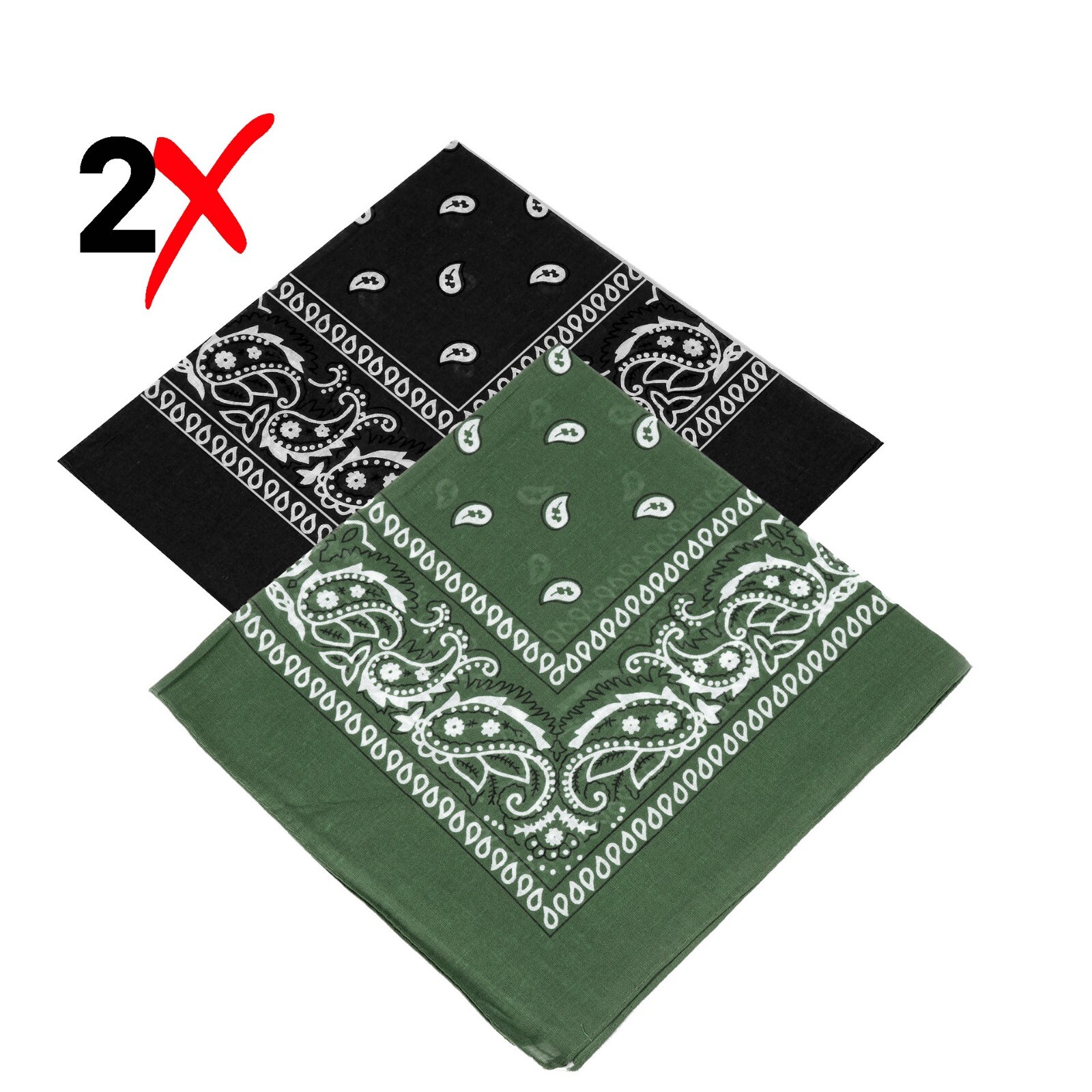 2-Pack Bandana 100% Cotton Paisley Print Double-Sided Scarf Head Neck Face Mask