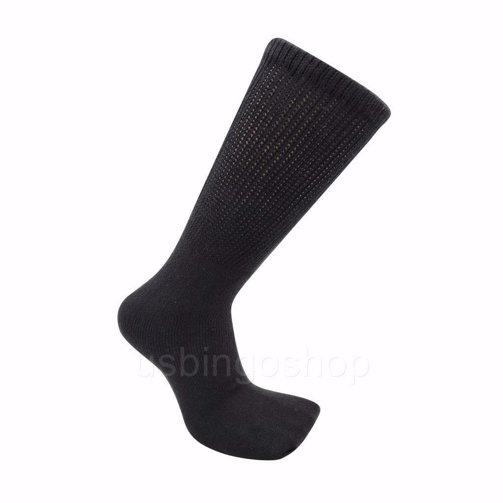 3 Pairs Black Men Loose Fit Top Circulatory Diabetic Crew Socks Cotton 10-13