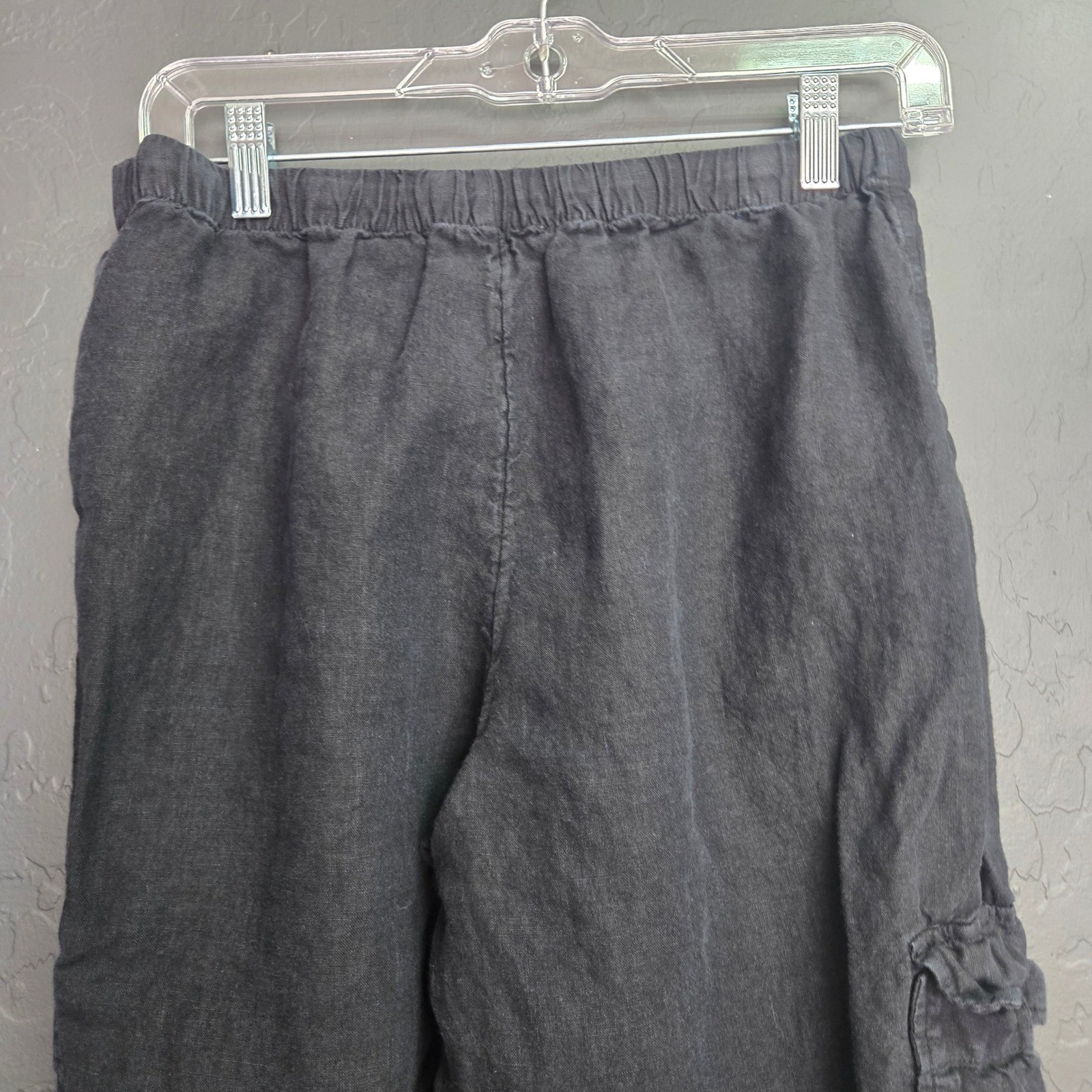 Caslon Black Linen Wide Leg Cargo Pants Drawstring Elastic Waist XS