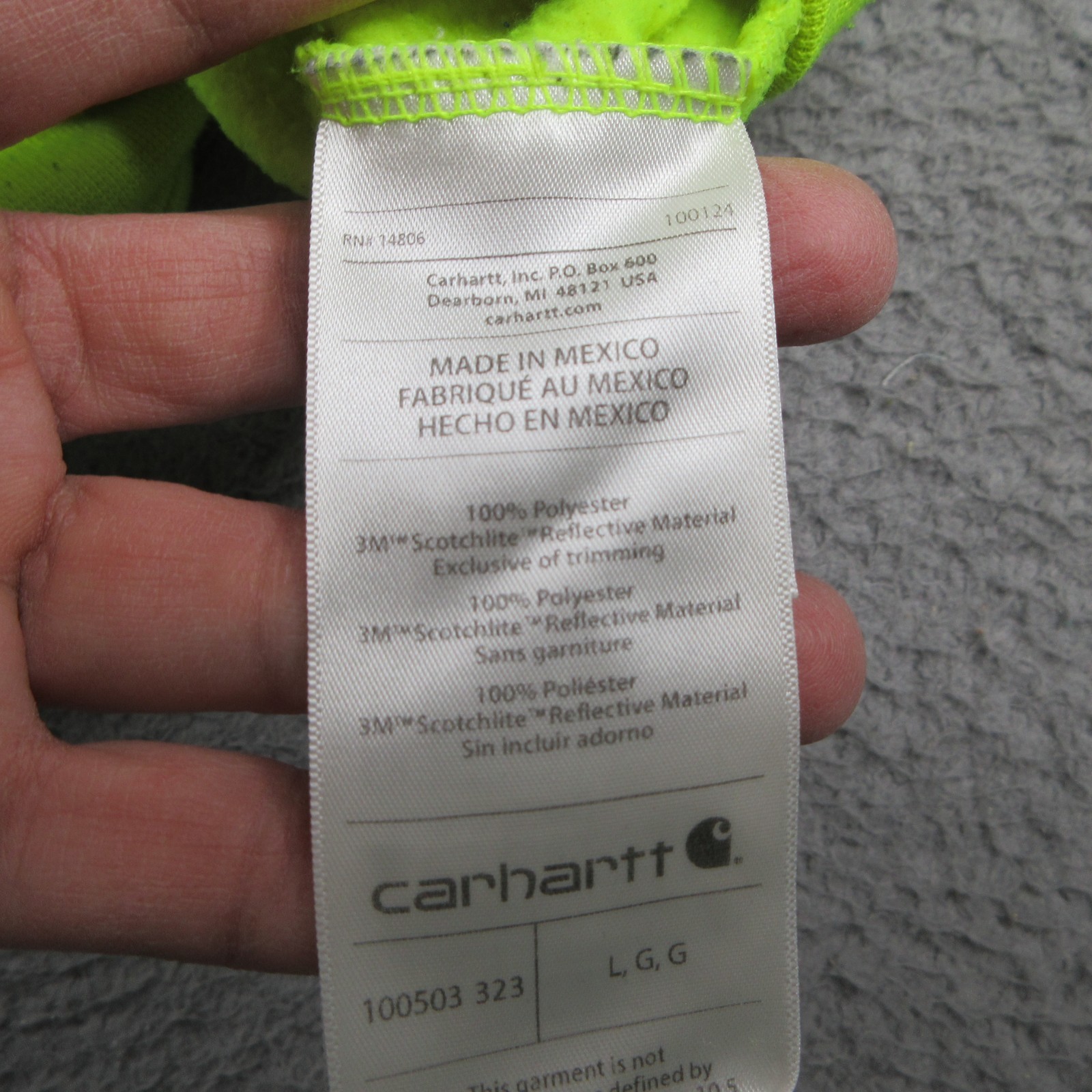 Carhartt Hi-Vis Hoodie Mens Large Yellow Fleece Full Zip Workwear