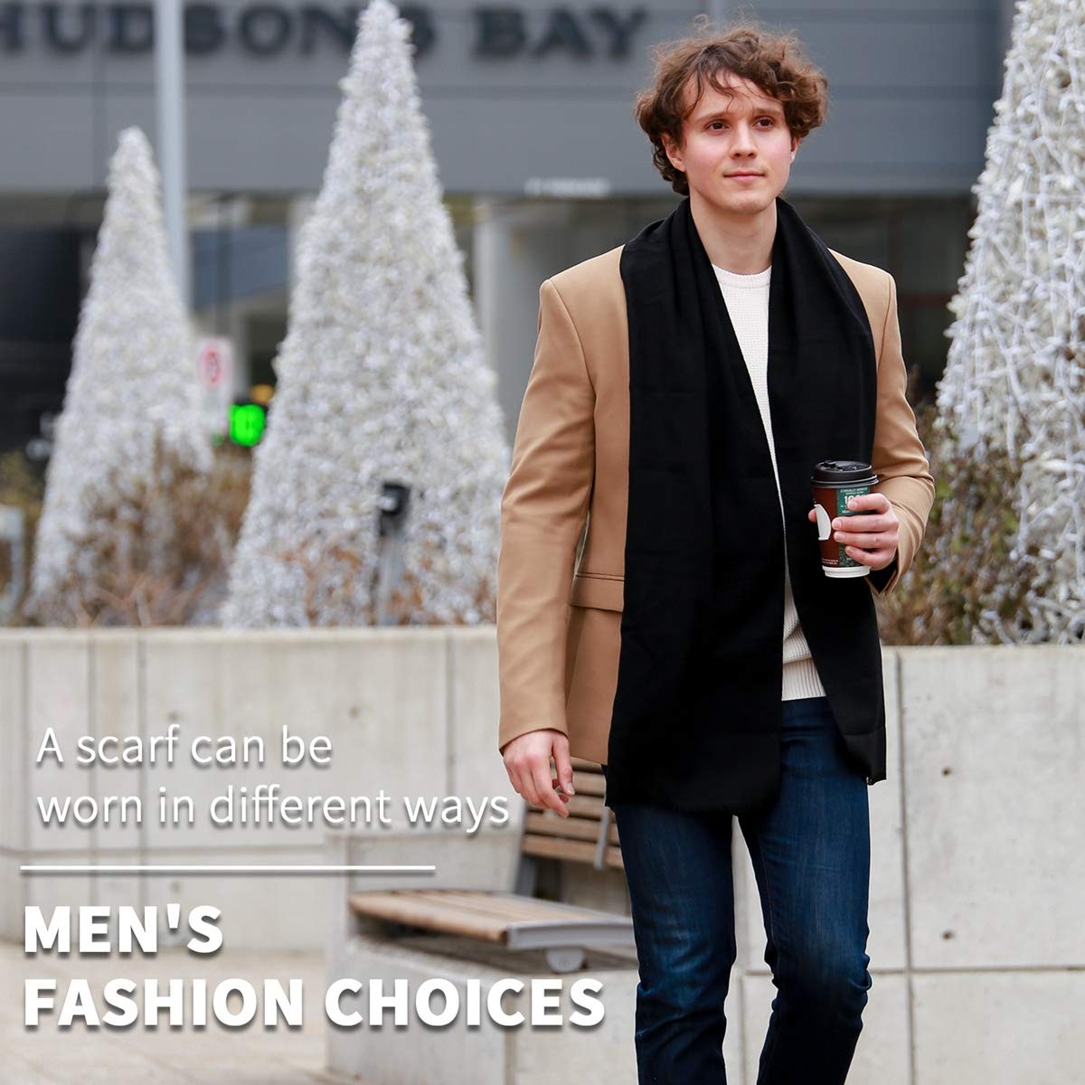 Mens Winter Scarf Long Soft Warm Cashmere Feel Scarves for Cold Weather
