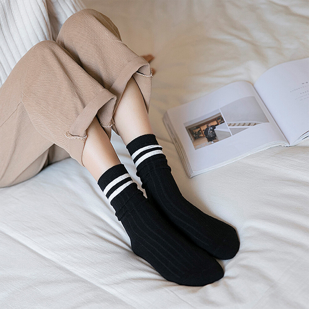 1-5 Pairs Womens Mens Athletic Sports Crew Socks Cotton Striped Classic Casual