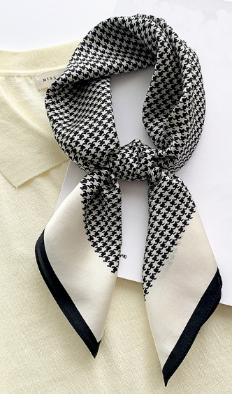 100% Silk 26″ square Scarf Women neckerchief Wrap plaid beige white black WY11