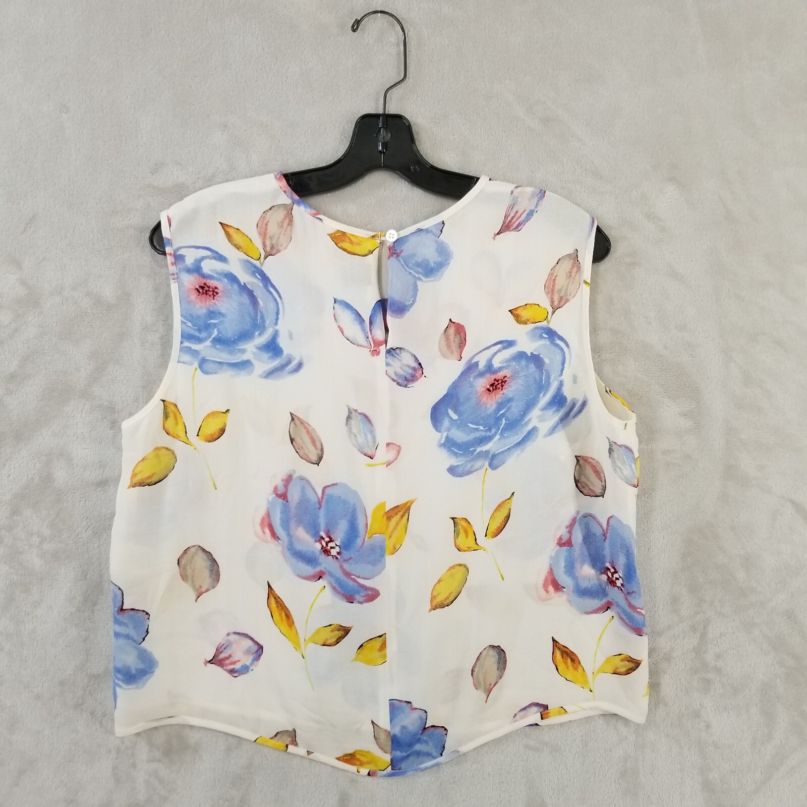 Vtg Anne Klein Top Women 12 Floral 100% Silk Sleeveless Shell Keyhole Back Money