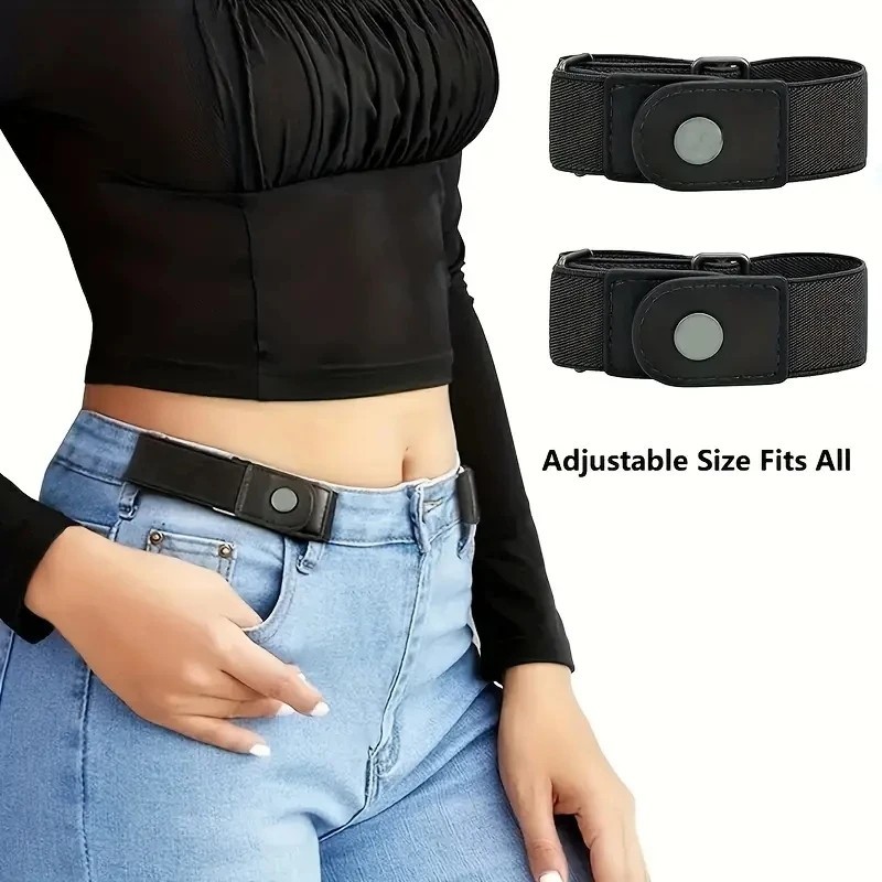 Set of 2 No Buckle Belts Jeans Pants Tightener Side Belts for Men Women