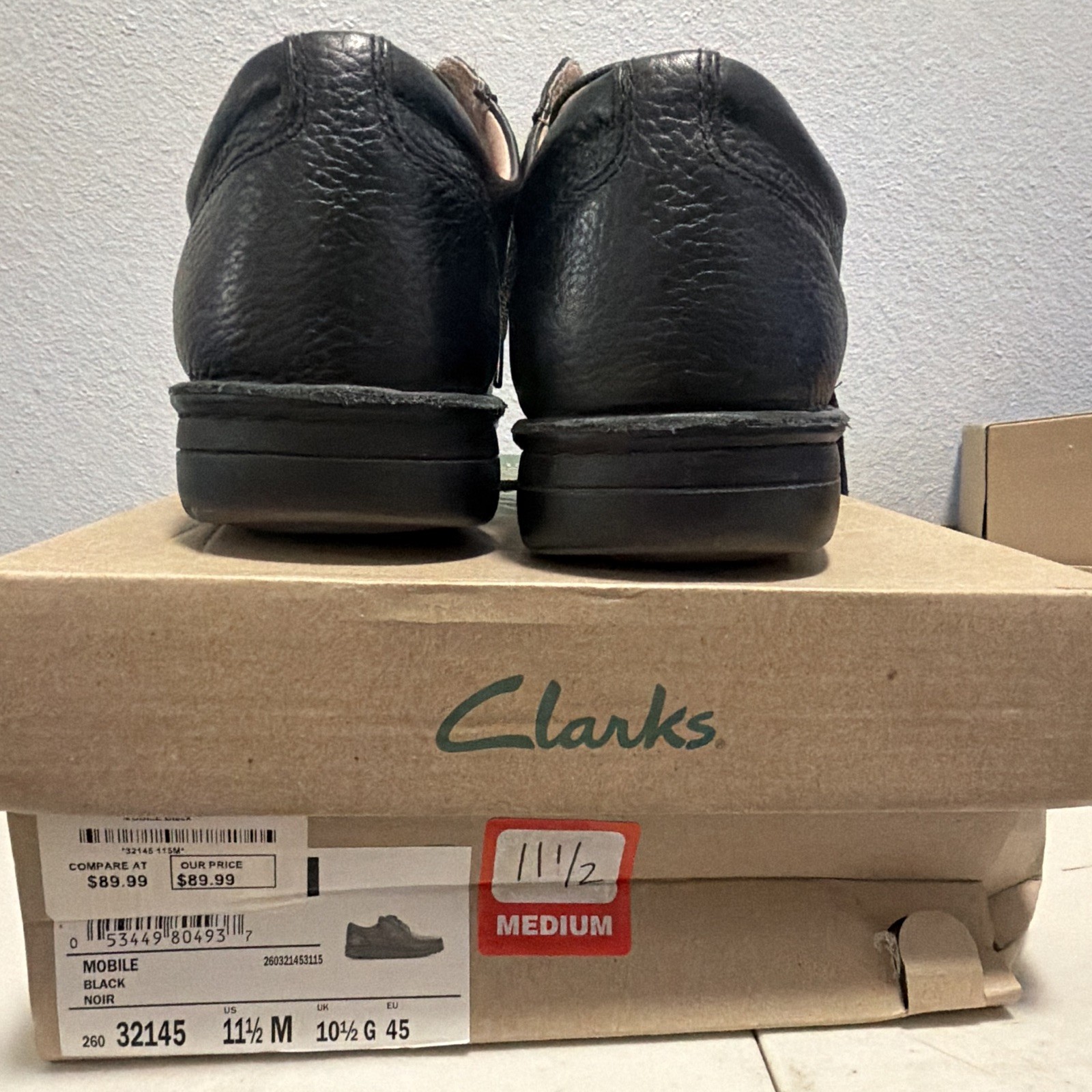 Clarks Mobile Men’s Black Leather Lace-Up Oxford Shoes US 11.5 M