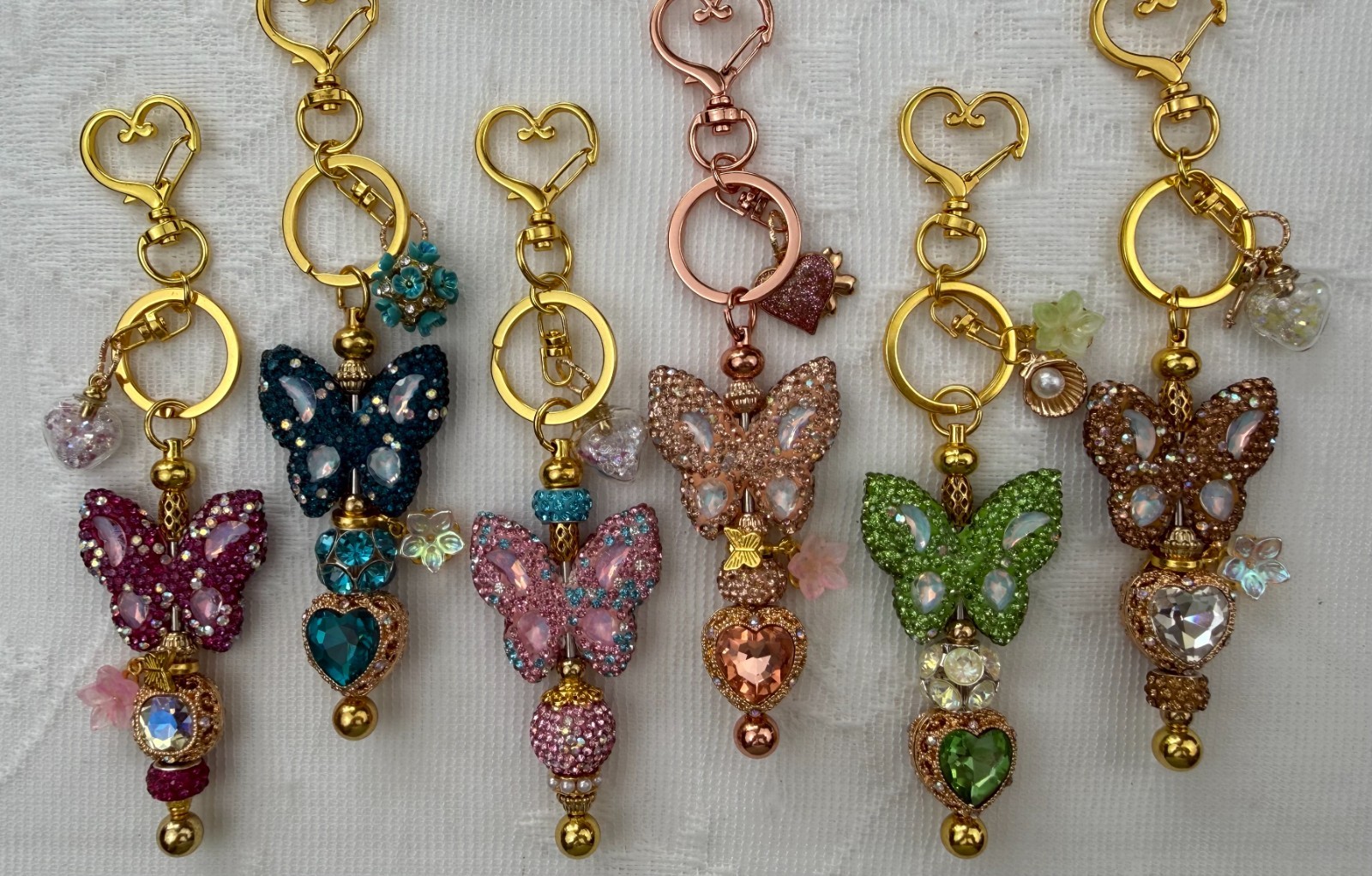 Hand made beaded key chain/Bag charm! Bling. Butterfly. Gifts. Basket filler.