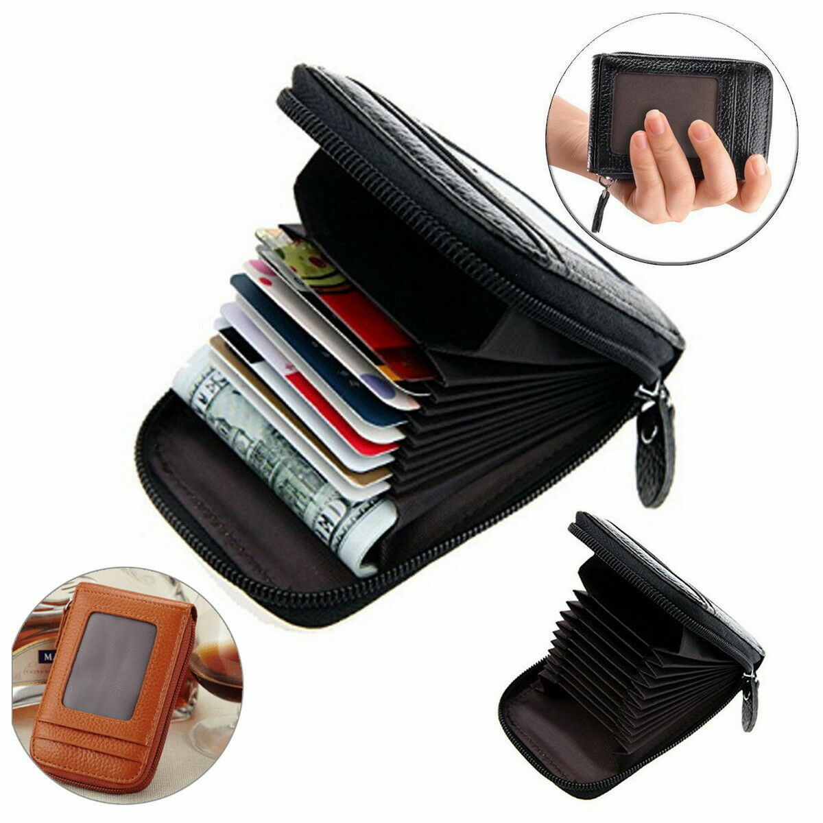 Men Wallet Card Holder Leather RFID Blocking Slim Credit Money Clip Zipper Purse