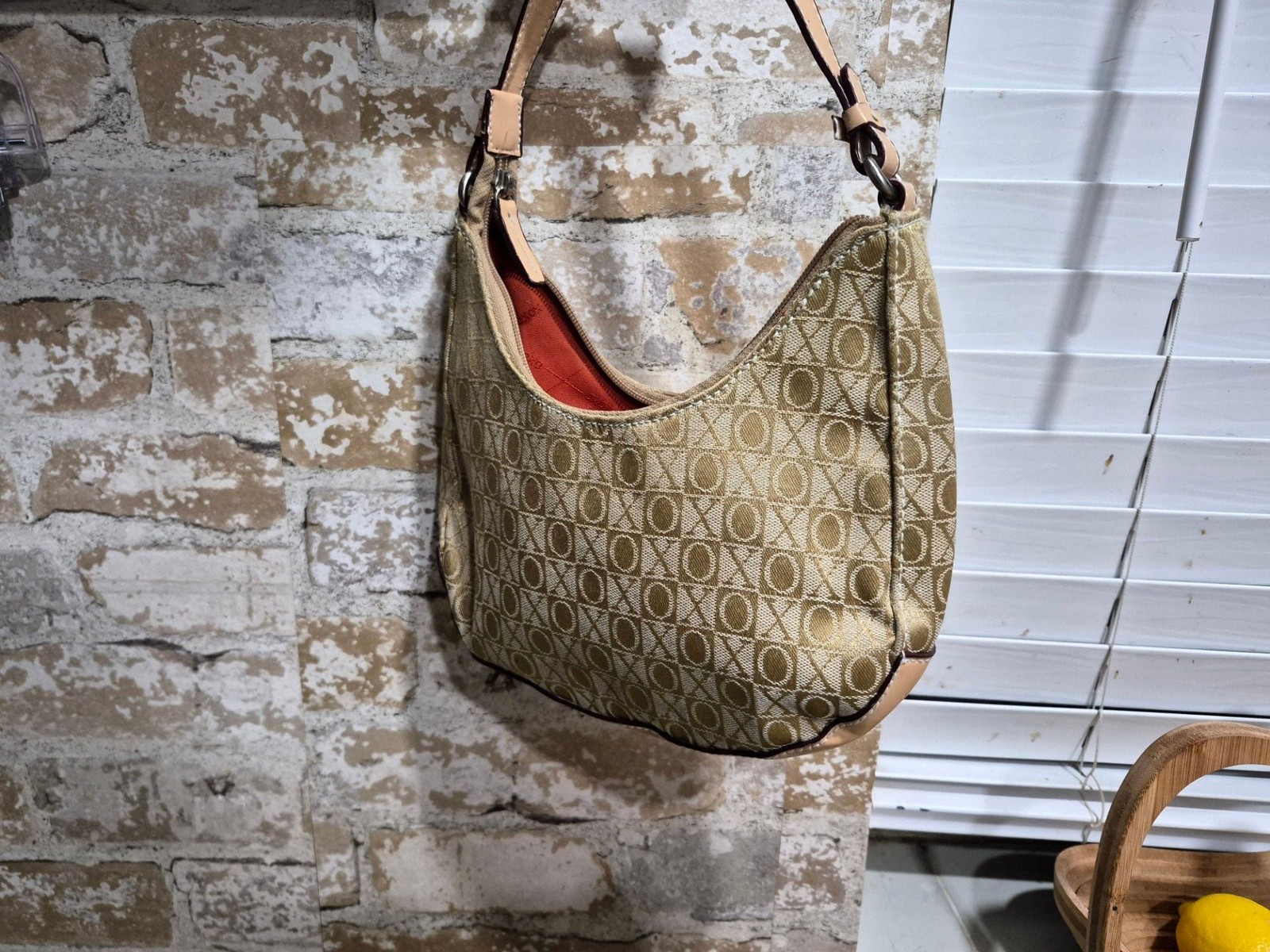 XOXO Vintage Monogram Jacquard Hobo Shoulder Bag with Orange Lining