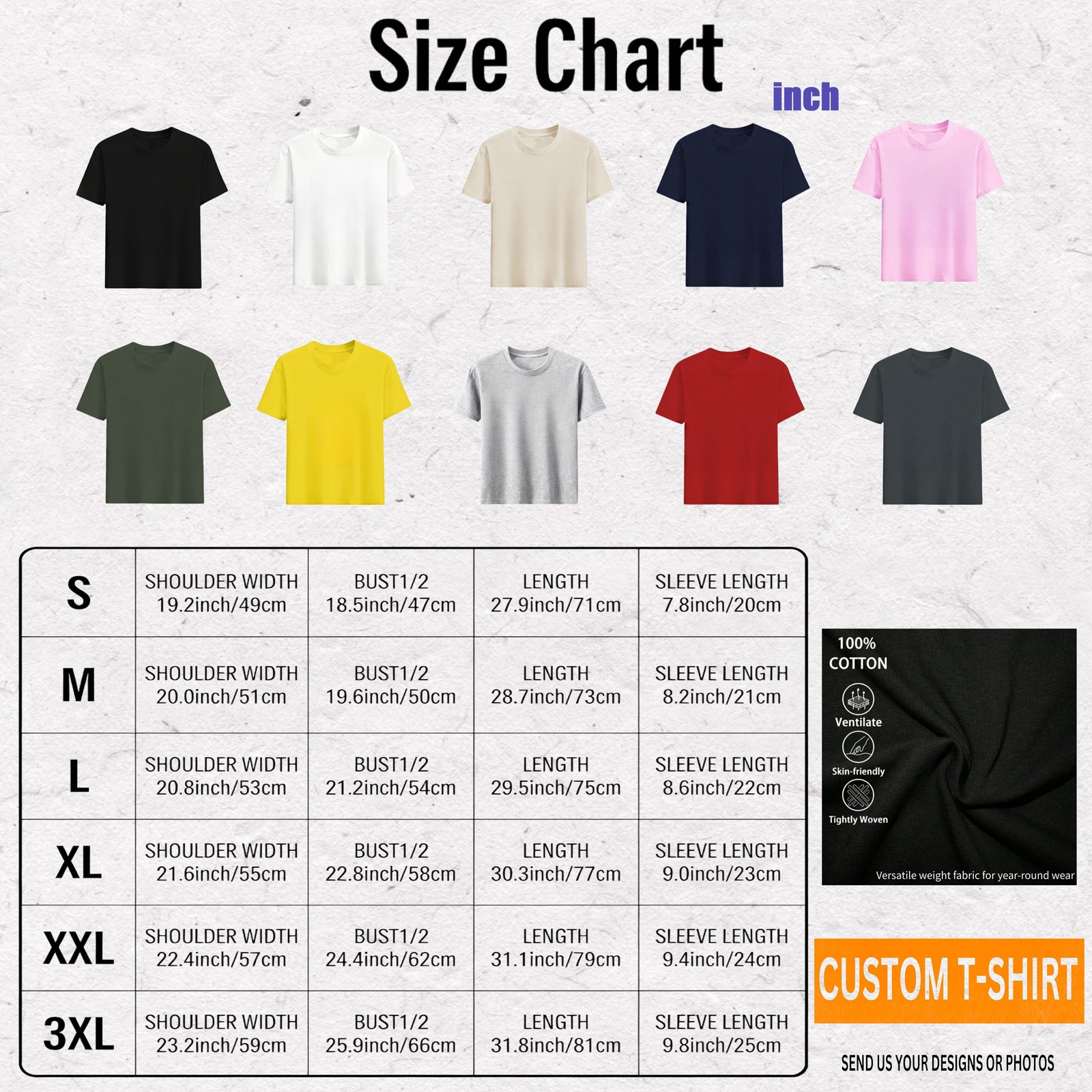 Print Your Photo Text Logo Custom DIY Cotton Tee Personalized Unisex Shirt