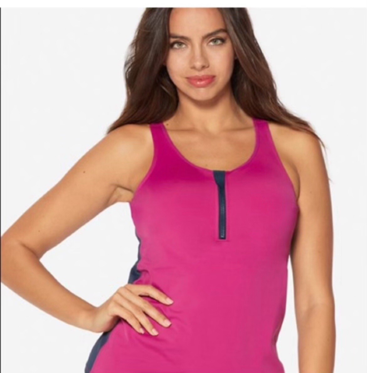 Ruby Ribbon zip front sport demi tank size 40 In orchid/french navy #1786