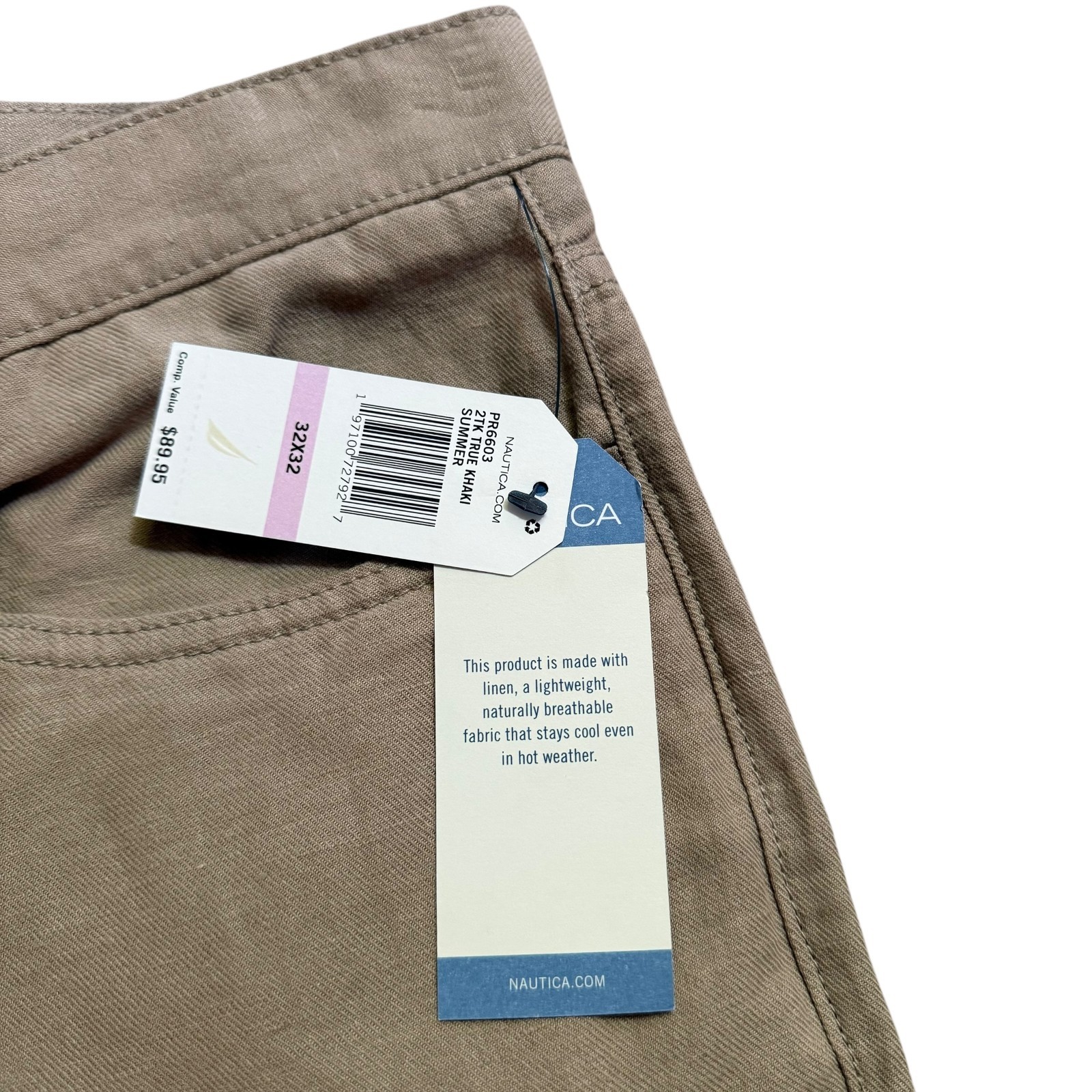 Nautica Mens Straight Fit Lightweight Soft Linen Blend 5 Pocket Flat Front Pants