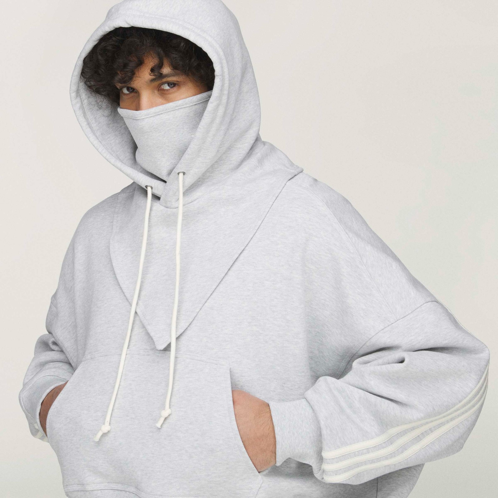Adidas x Bad Bunny (Light Grey) Men Crewneck Hooded Balaclava Sweatshirt KF1798