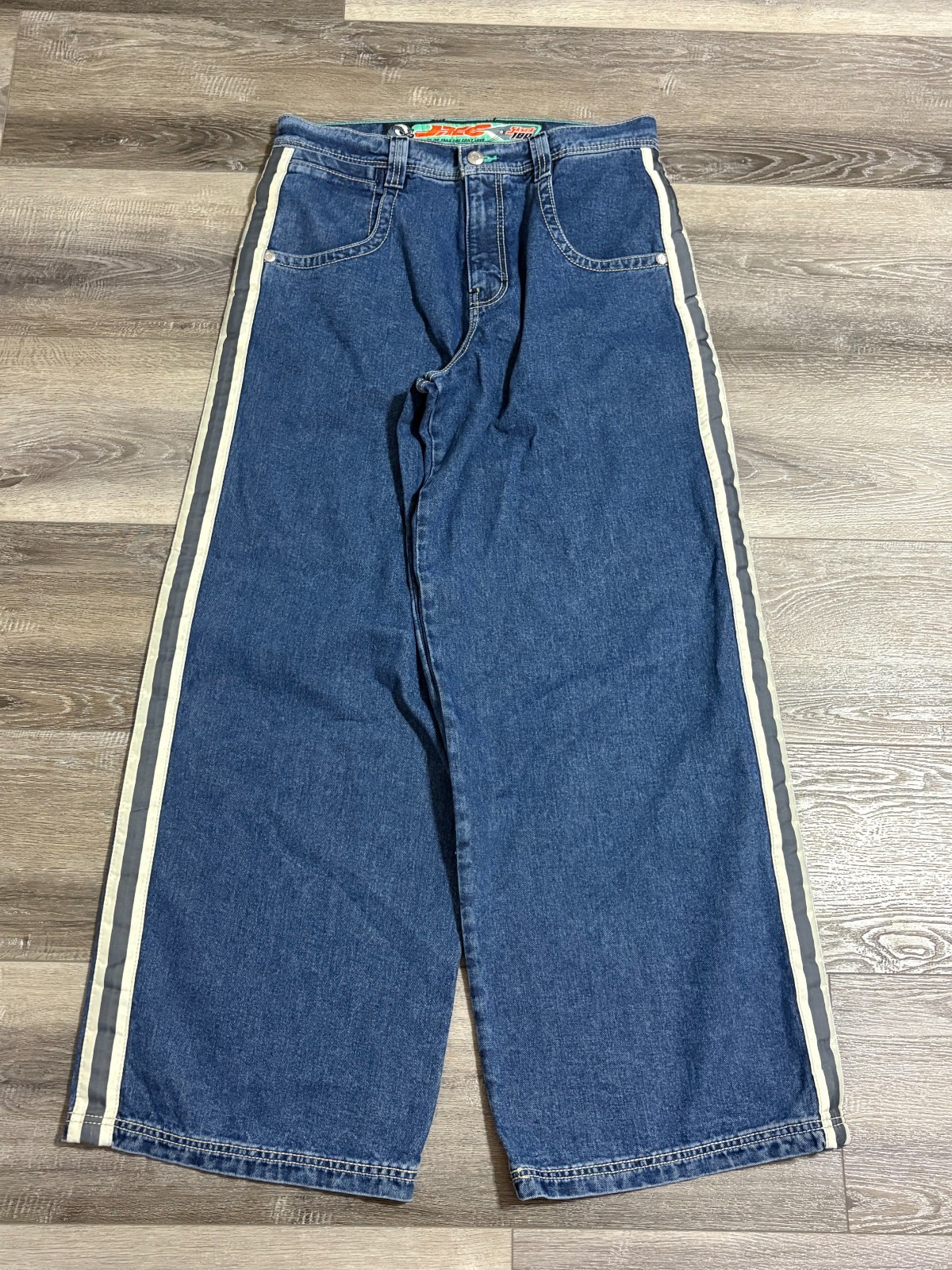 Vintage JNCO Skunk Side Stripe Baggy Wide Leg Jeans Y2K Streetwear – Men’s 36×35