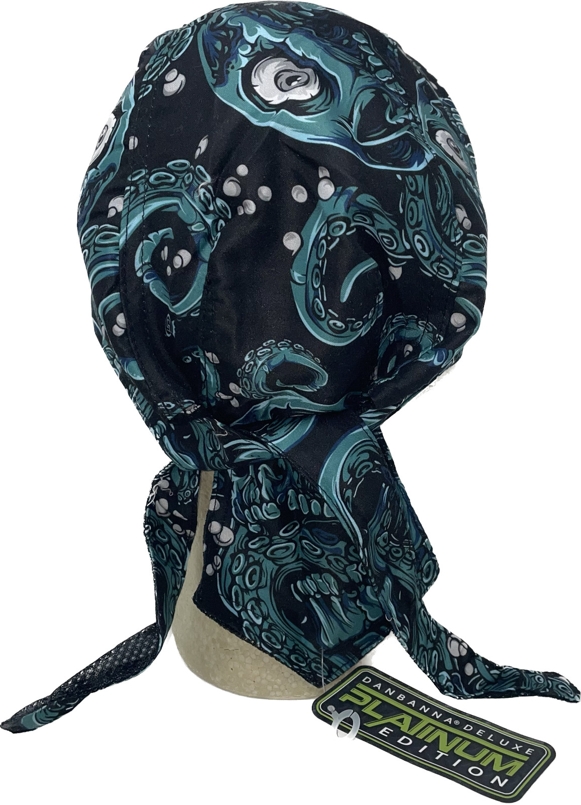 Platinum Durag Doo Rag Skull Cap Sweatband Biker Da Kraken Teal Blue Black White