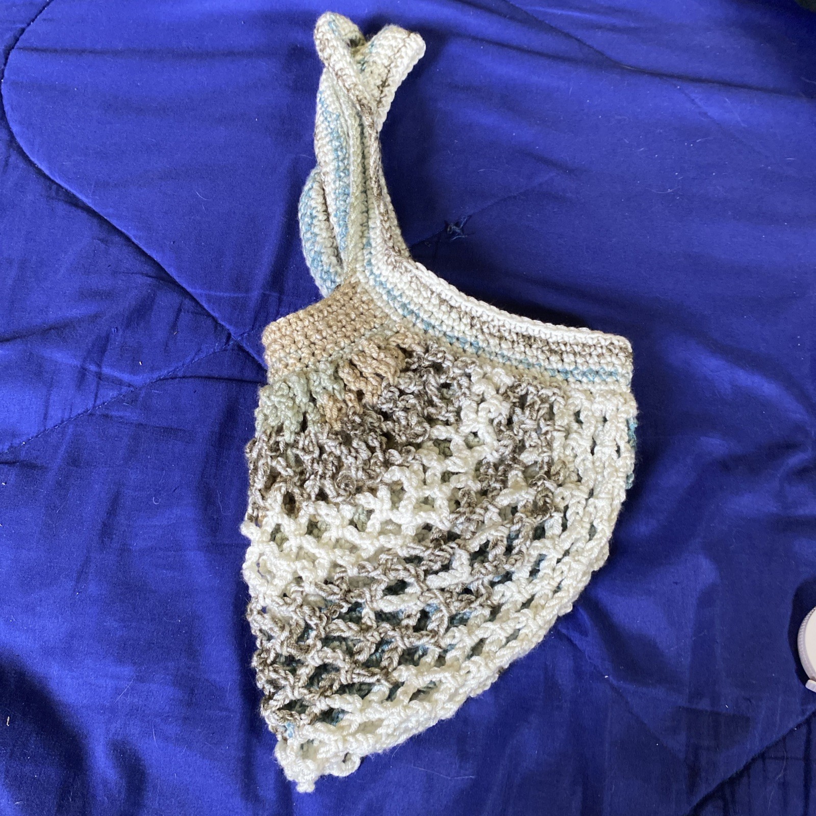 Small Handmade Crocheted French Mesh Market Bag Brown|Blue|Tan