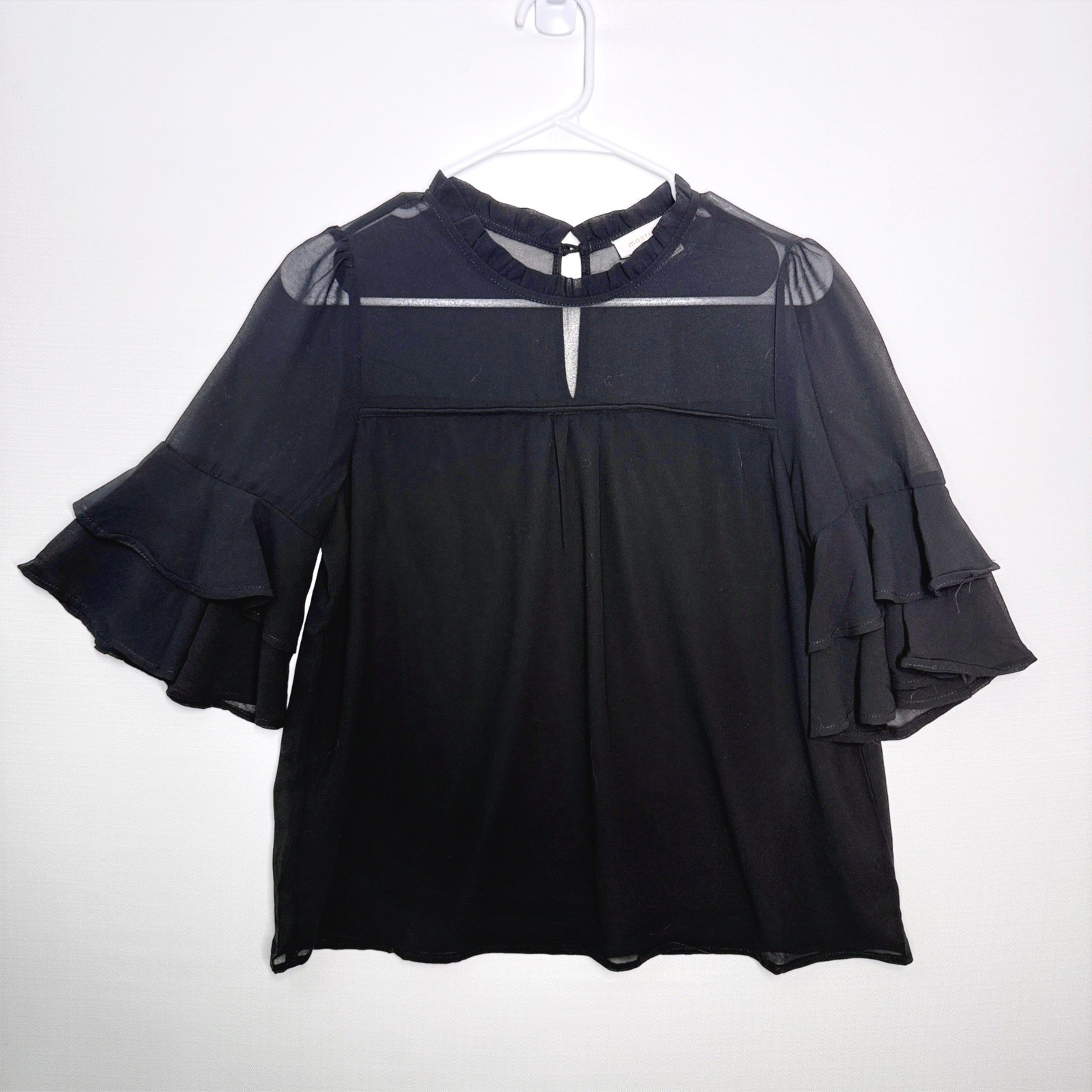 Monteau Sheer Ruffle Top Blouse Sz M Whimsygoth Victorian Dark Romance Coquette