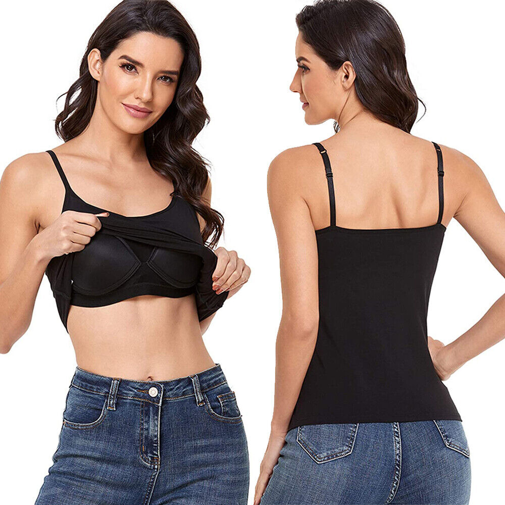 Women Sleeveless Cami with Built in Bra Adjustable Strap Camisole Tank Tops Vest