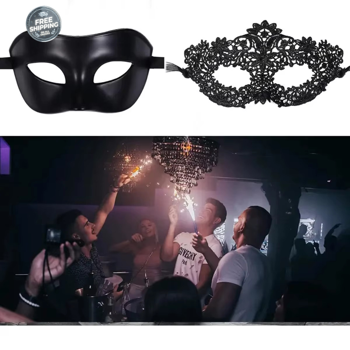 Elegant Black Lace Masquerade Mask for Couples Perfect Venetian Party Mardi