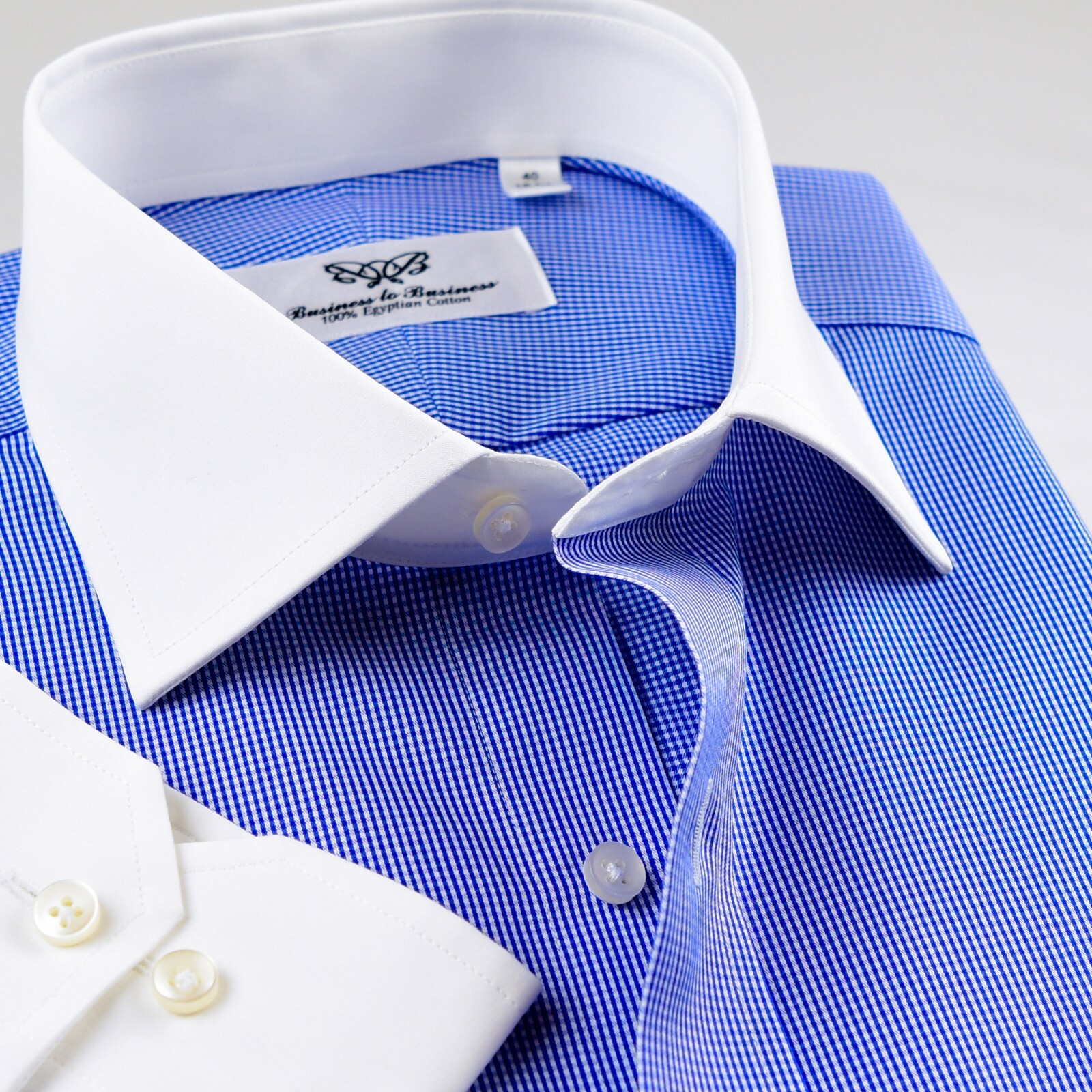 Blue Check Contrast White Dress Shirt Rich Italian Inner Lining Single Cuffs A
