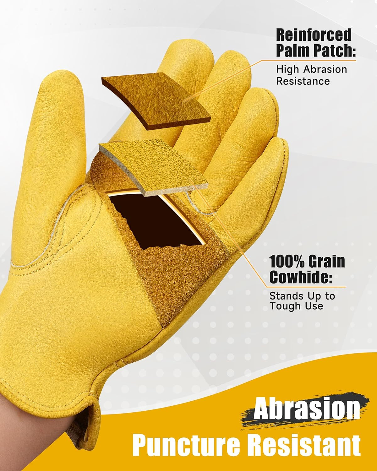 DULFINE Cowhide Leather Work Gloves for Men & Women, Reinforced Durable Gardenin