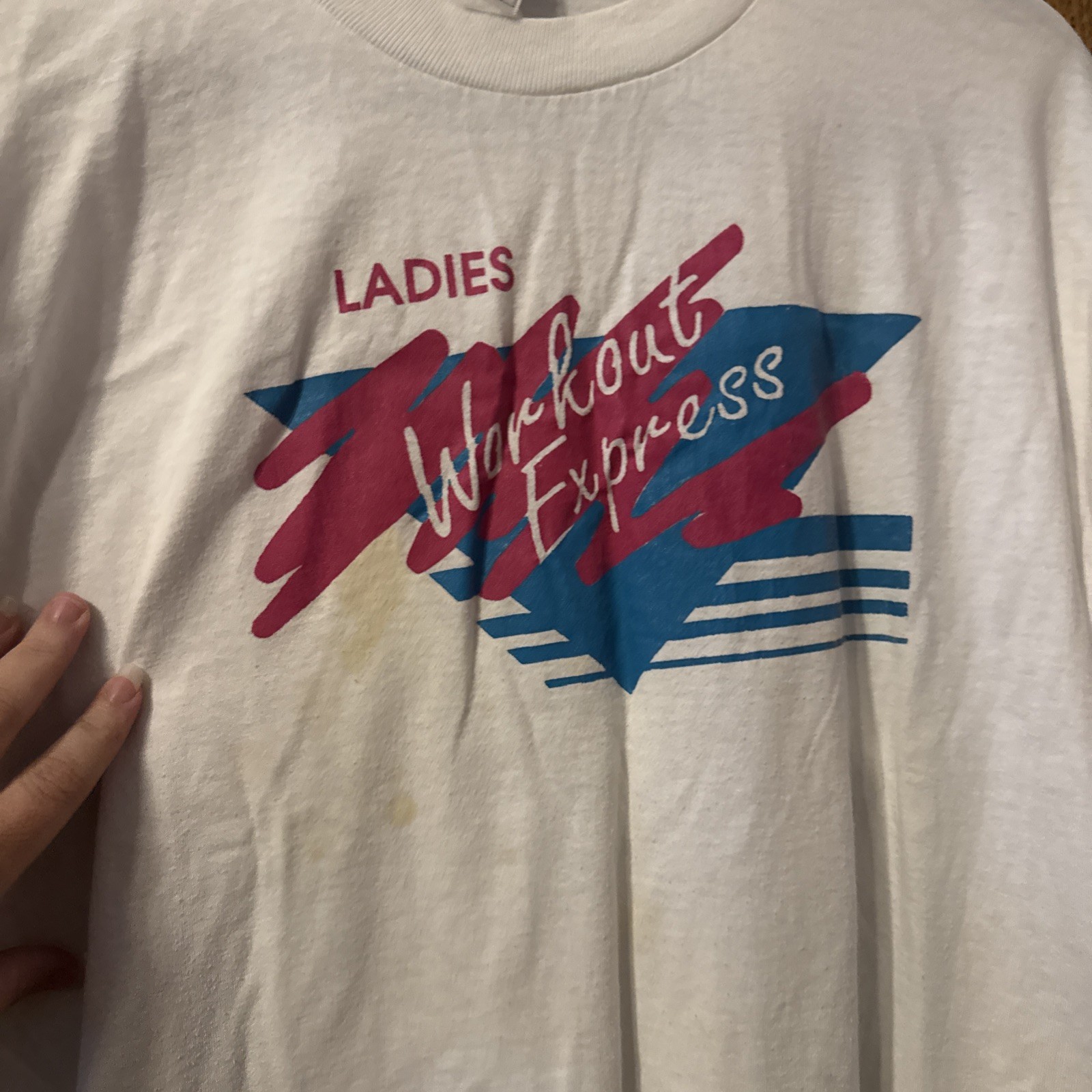 VTG 90s XL Ladies Workout Express T-Shirt Single Stitch Neon Gym 50/50 Hanes Tee
