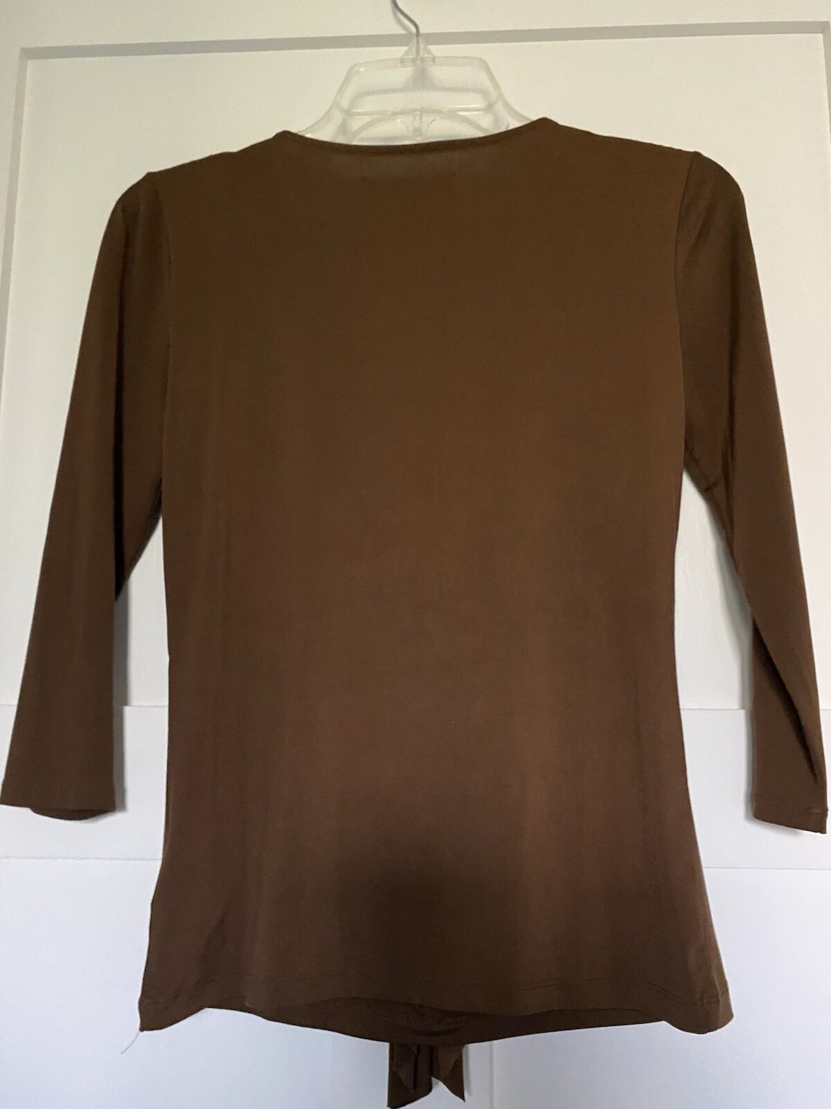 Ellen Tracy Women Top (XS) Brown Ruffle Front NWOT Long Sleeve Polyester Spandex