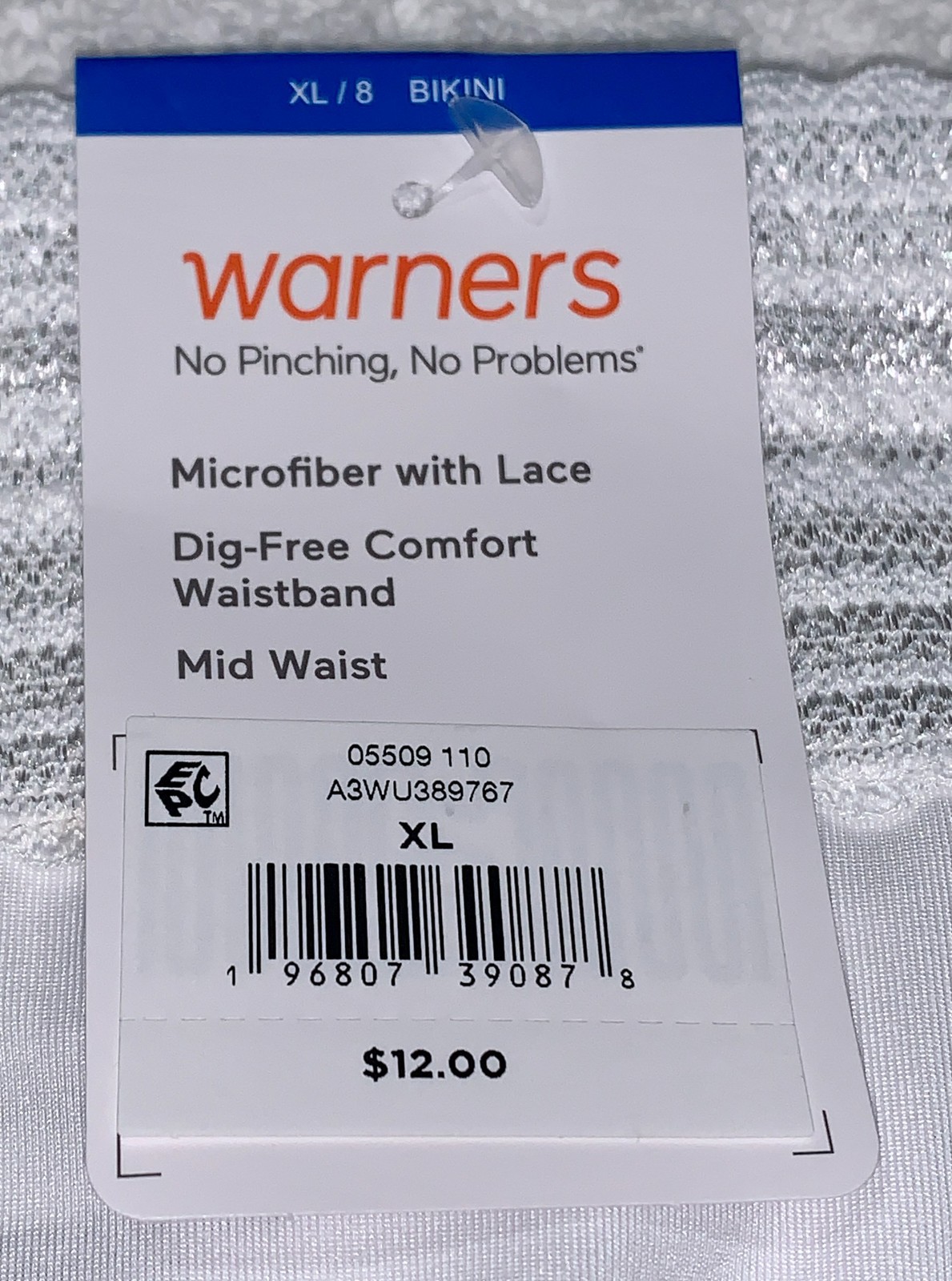 WARNERS No Pinching No Problems Lace White Bikini Panty Womens Sz M 6 L 7 XL 8