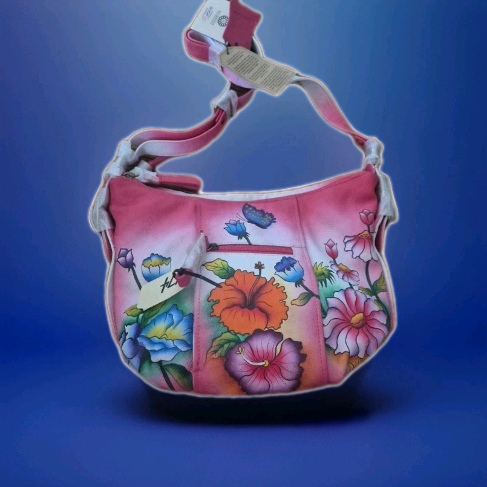NWT Sukriti Kolkata Handbag Genuine Leather Handpainted Shoulder Bag Floral NEW