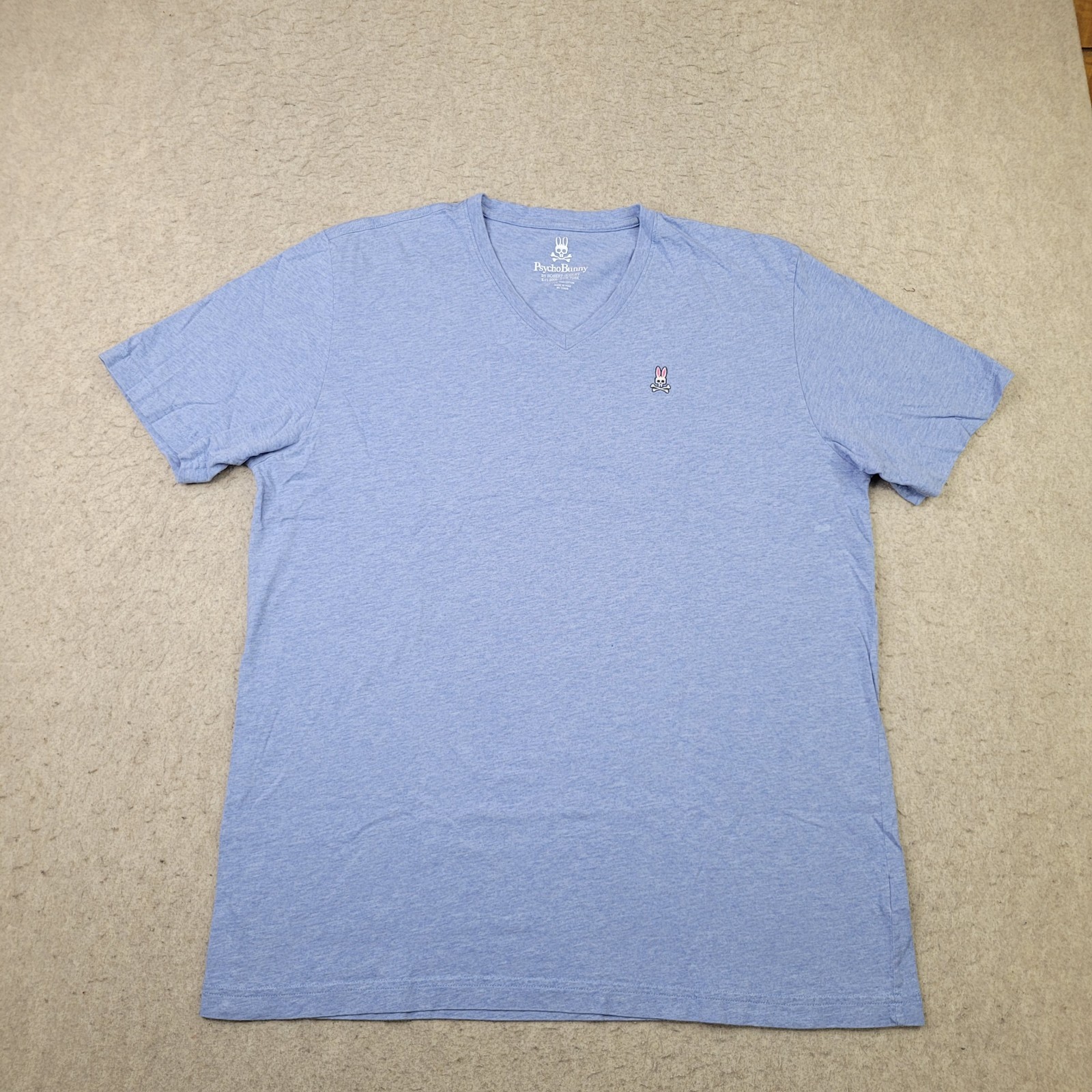 Psycho Bunny V Neck Shirt Mens L Size 8 Blue Heathered Pima Cotton Logo