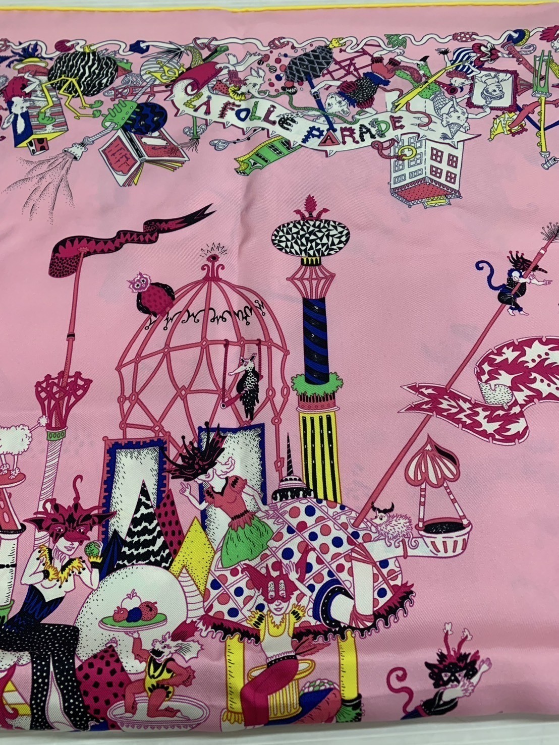 HERMES Carre 90 La Folle Parade Silk Scarf Multicolor Pattern Used